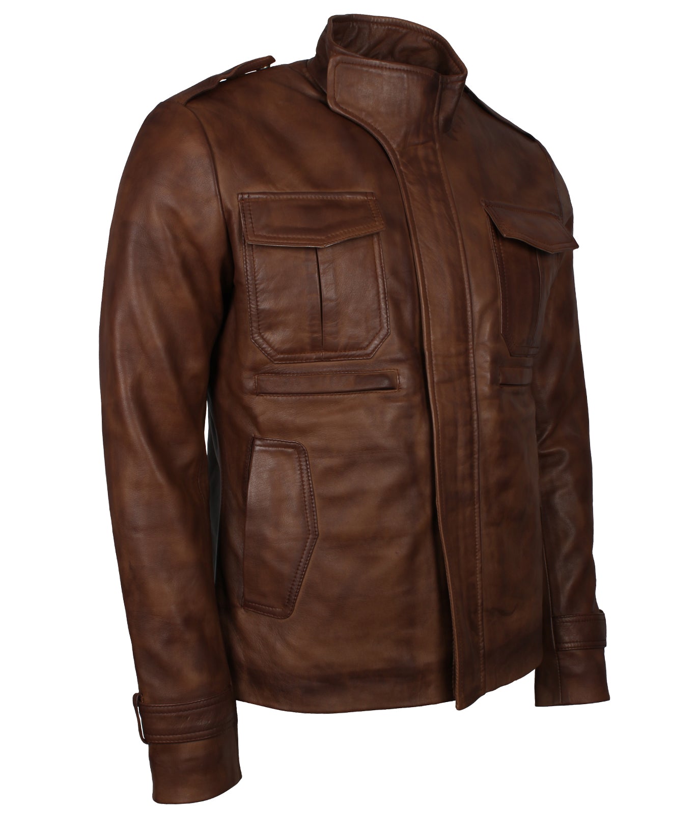 Brown Waxed Vintage Leather Jacket - Men's Airmen Aviator Bomber Jacket