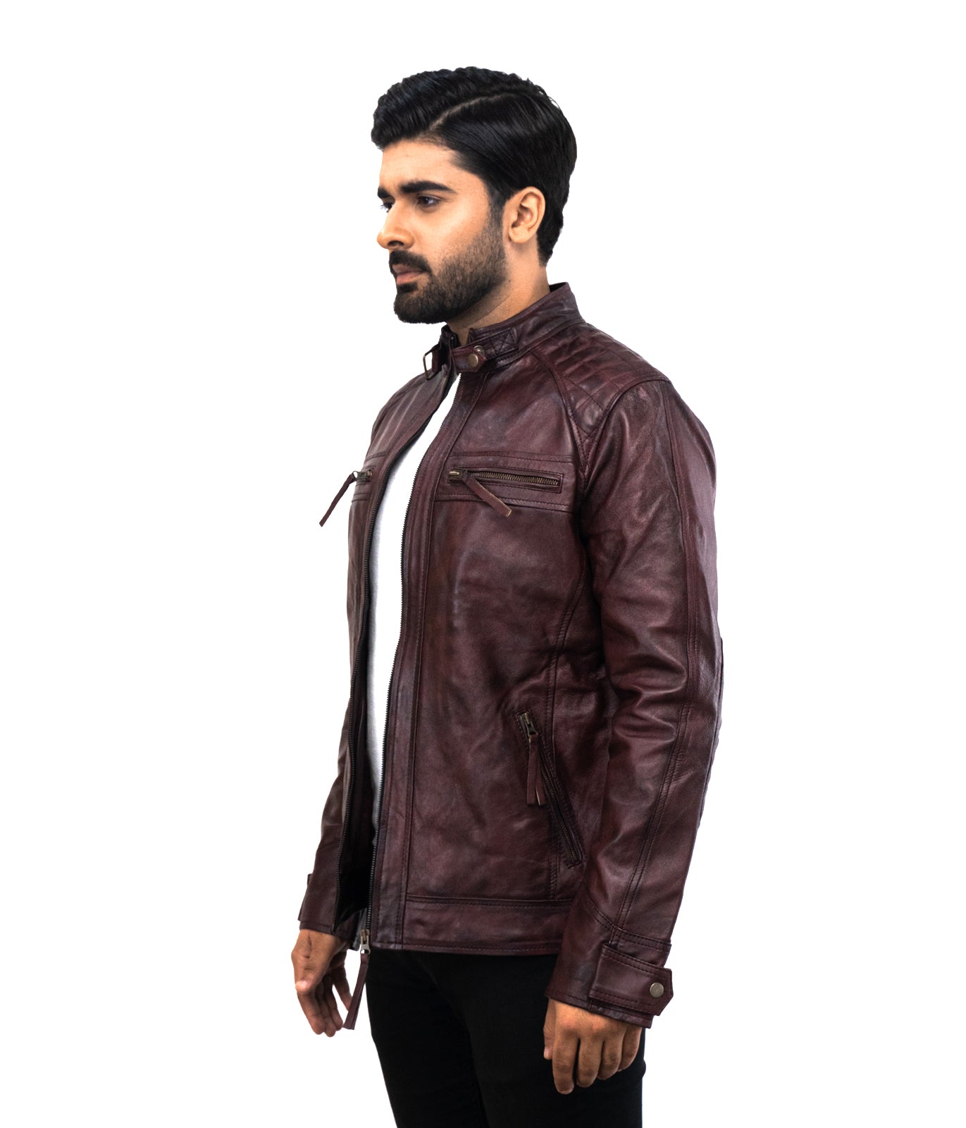 Cafe Racer Vintage Oadby Red Wine Leather Jacket - Herren Rotwein Rennjacke - giacca di pelle firmata