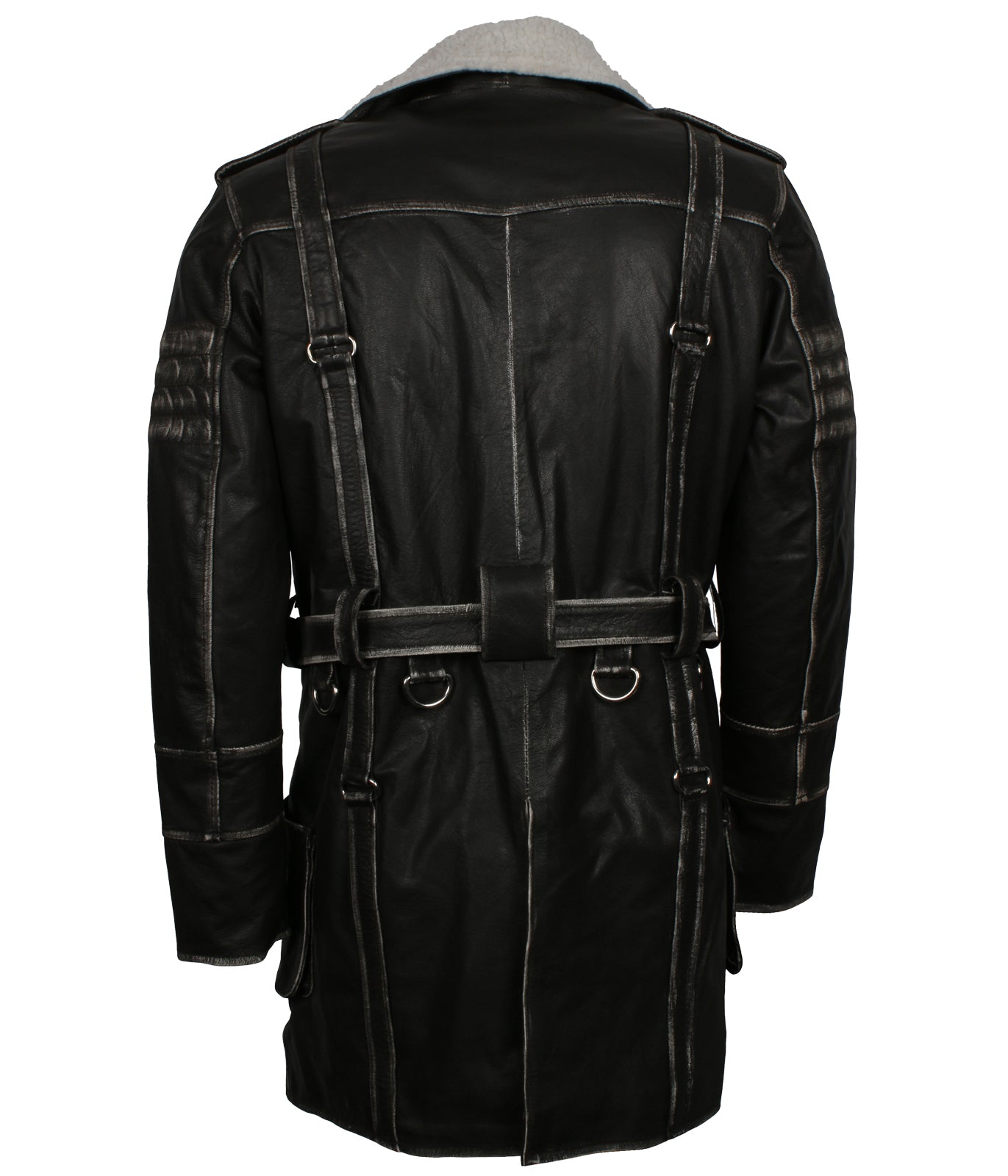 Fallout Inspired Long Battle Coat Men's Distressed Grey Leather Coat