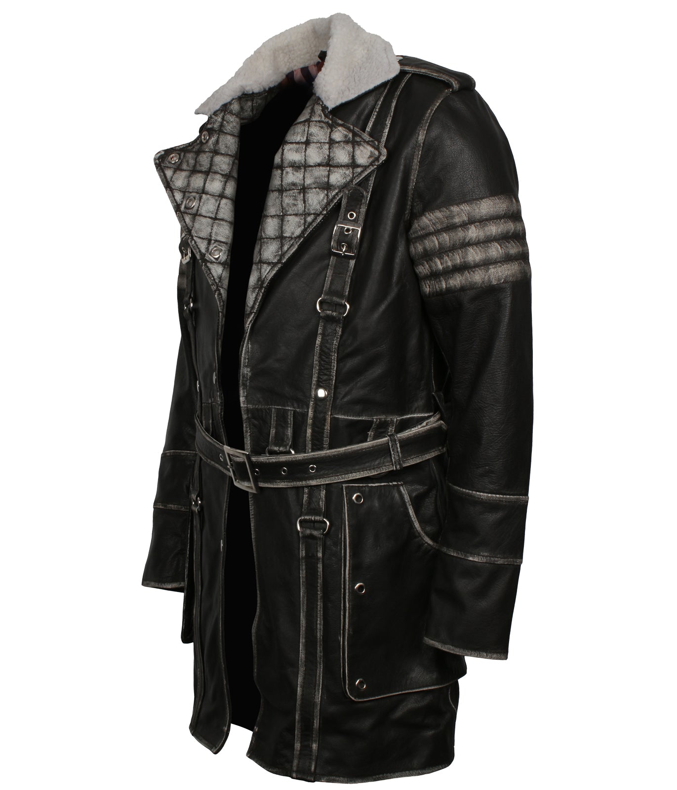 Fallout Inspired Long Battle Coat Men's Distressed Grey Leather Coat
