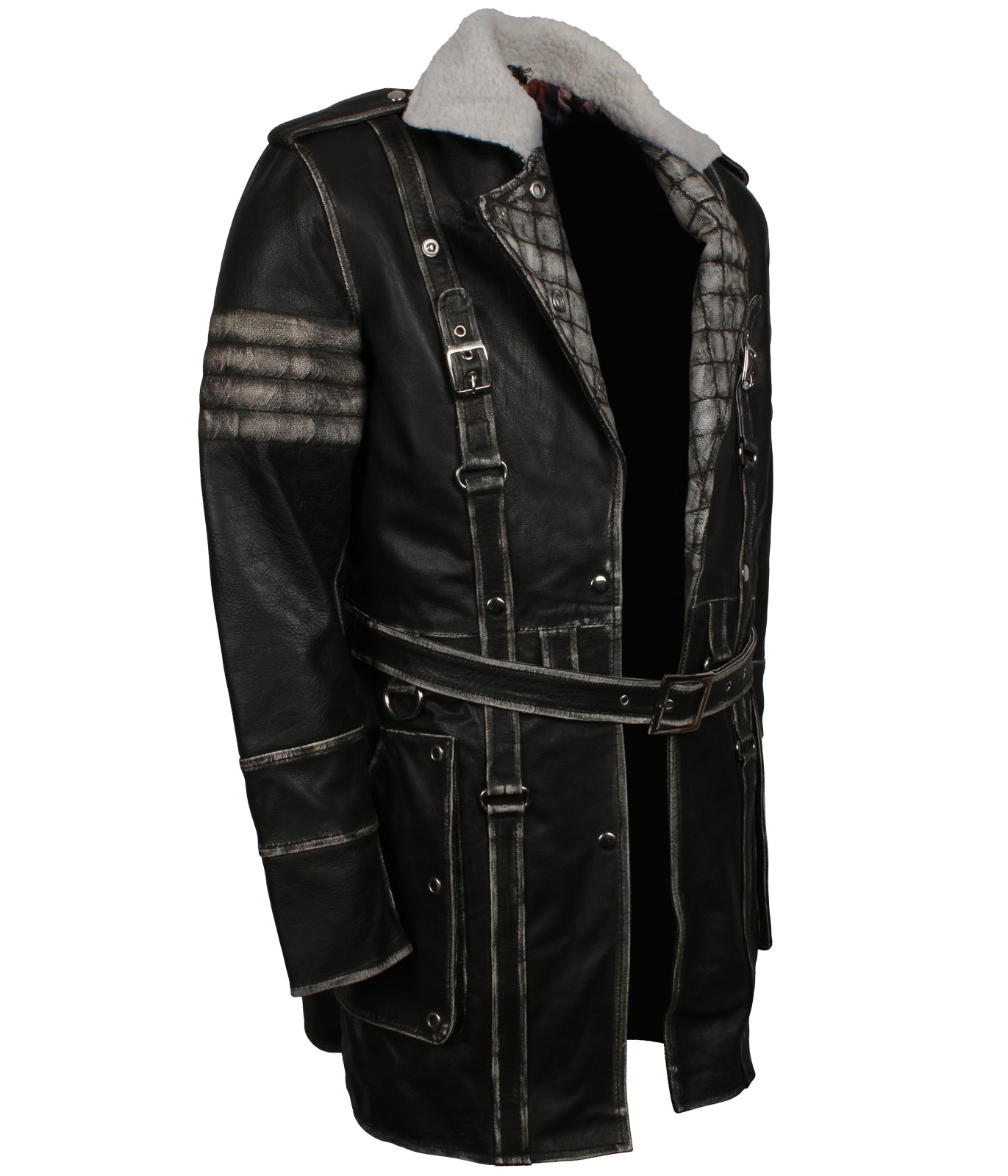 Fallout Inspired Long Battle Coat Men's Distressed Grey Leather Coat