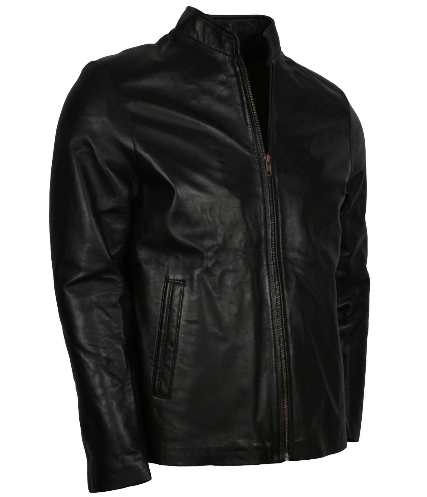 Fashion Men's Black Biker Leather Jacket - Schwarz Biker Lederjacke