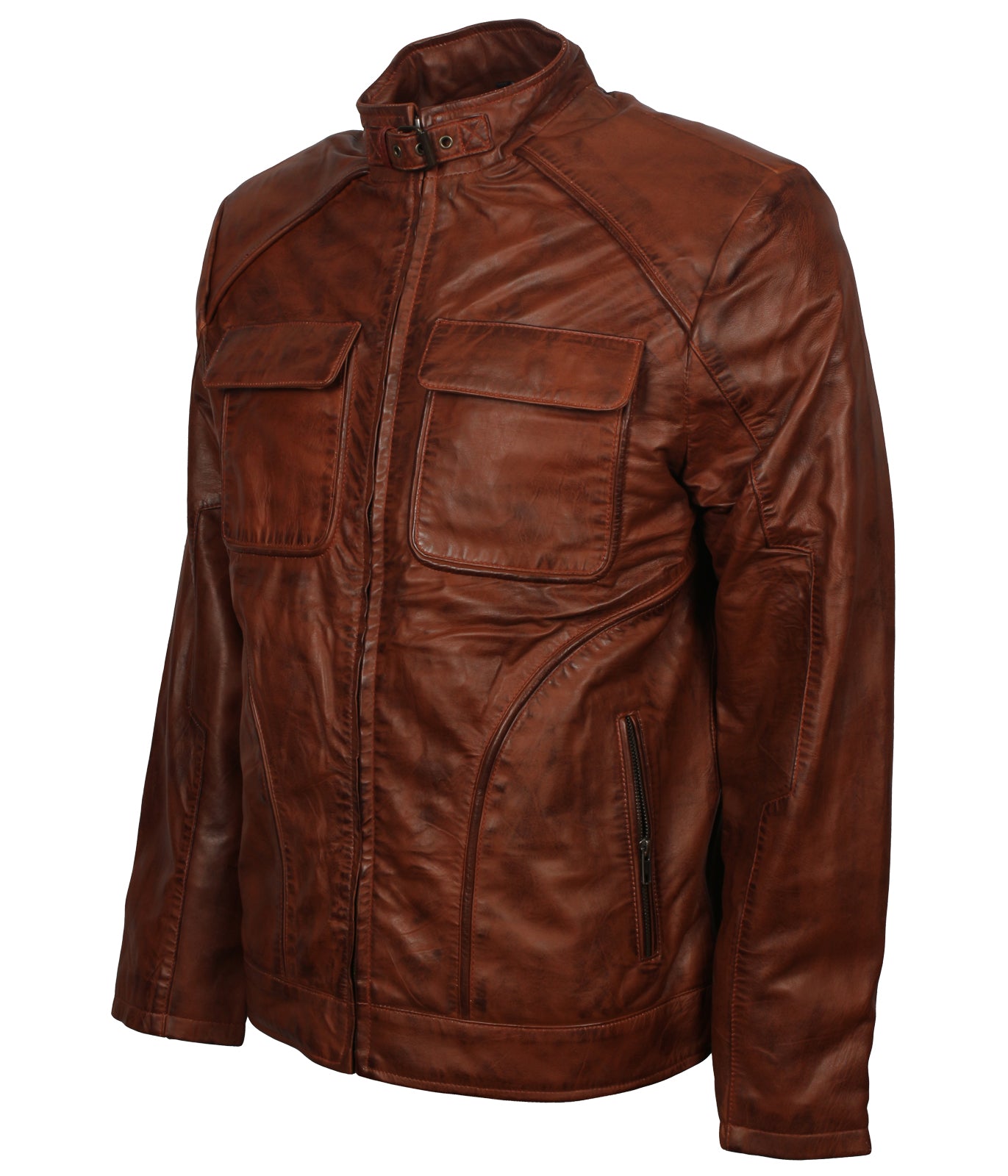 Fashion Men's Brown Waxed Leather Jacket