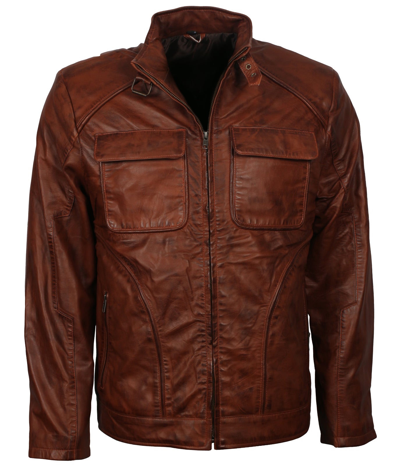 Fashion Men's Brown Waxed Leather Jacket
