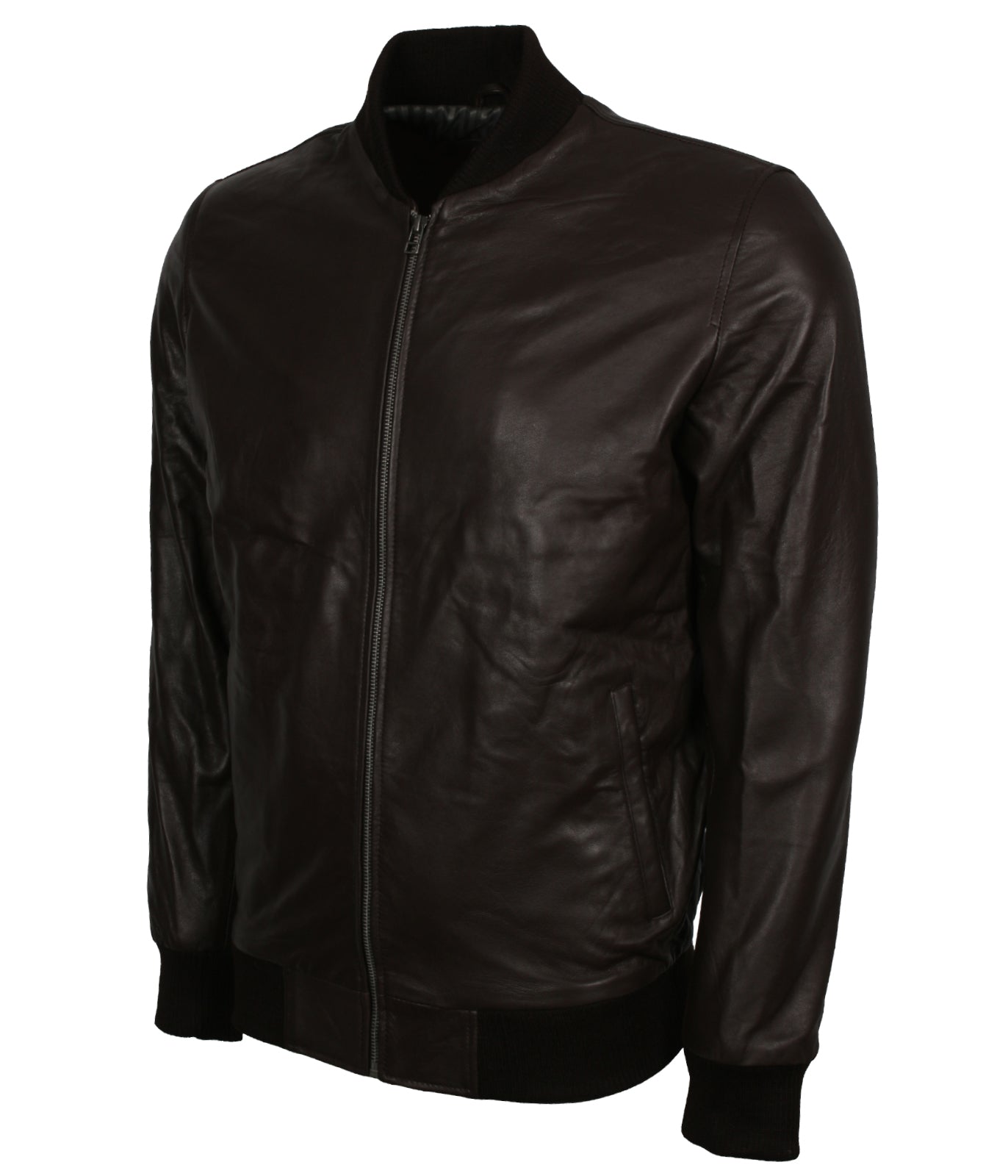Fashion Men's Ribbed Black Leather Jacket