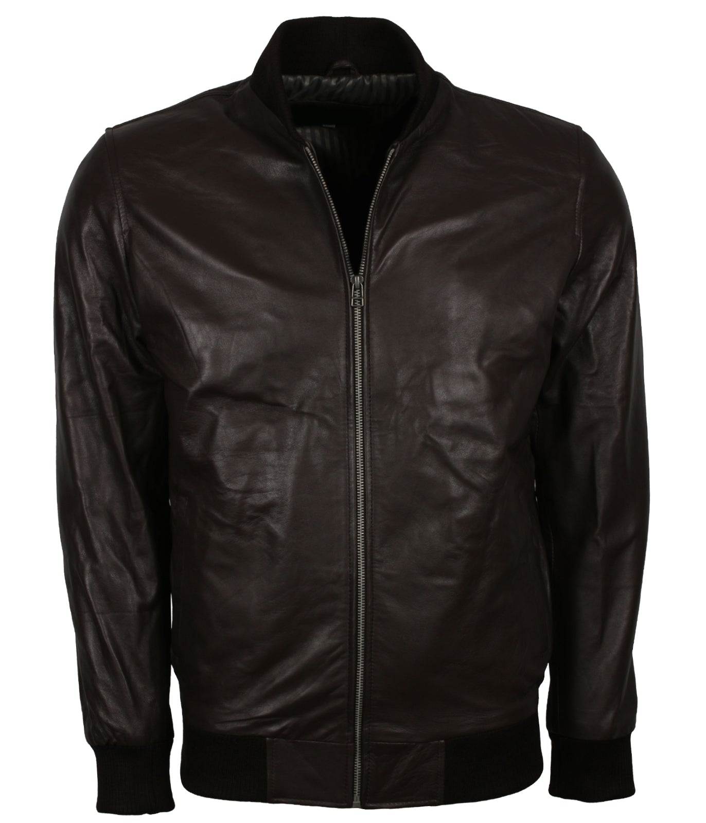 Fashion Men's Ribbed Black Leather Jacket
