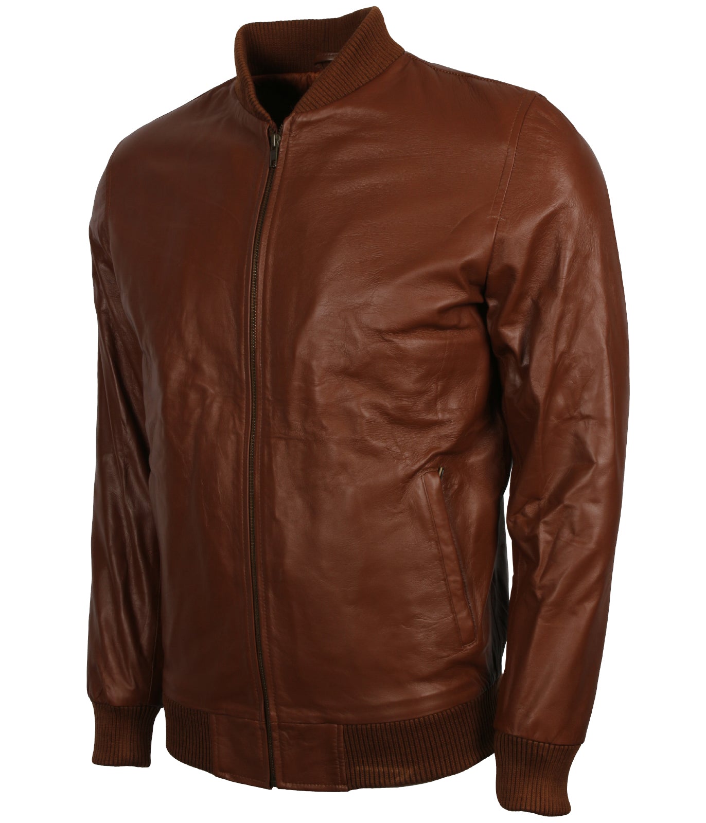 Fashion Men's Ribbed Brown Leather Jacket