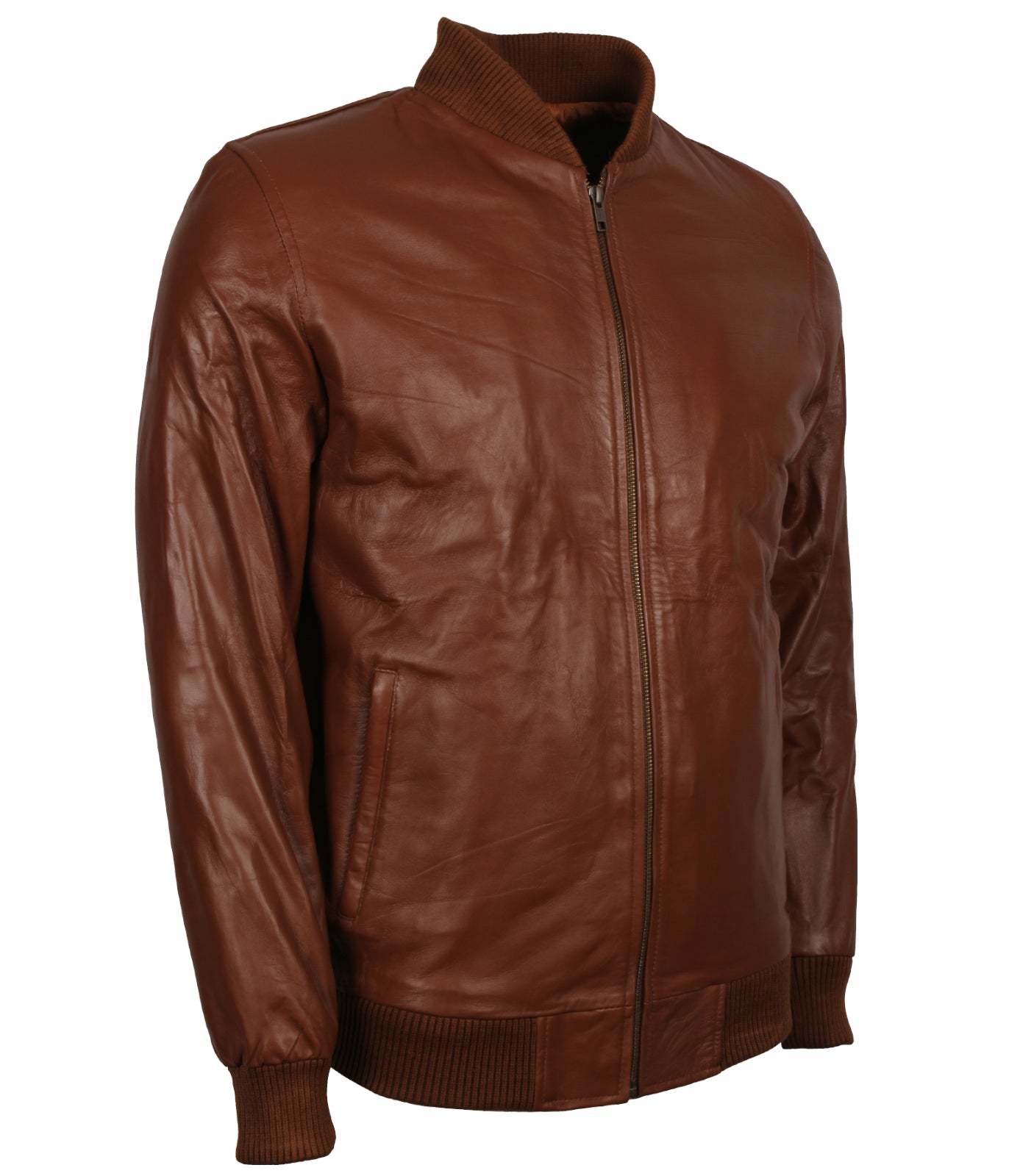Fashion Men's Ribbed Brown Leather Jacket