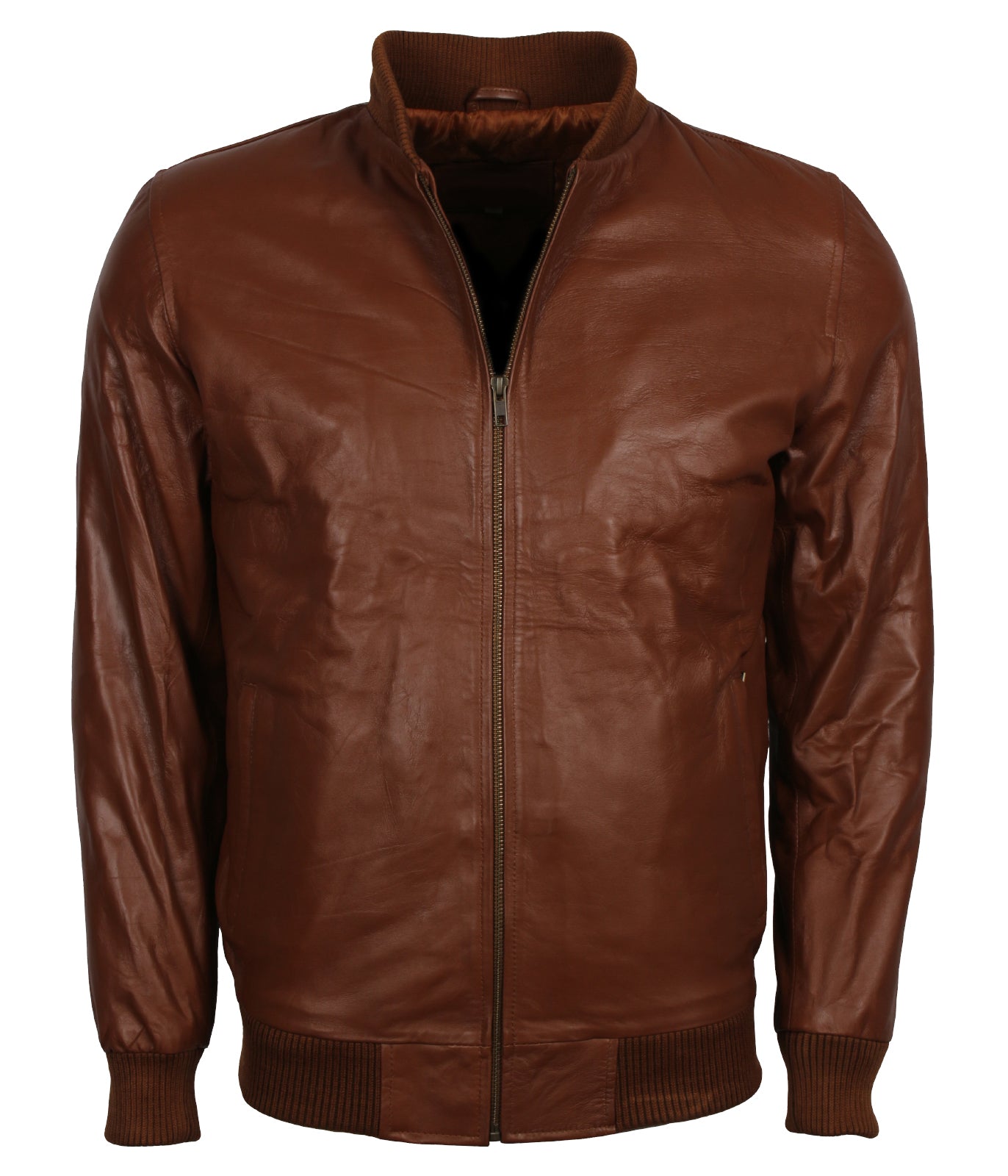 Fashion Men's Ribbed Brown Leather Jacket