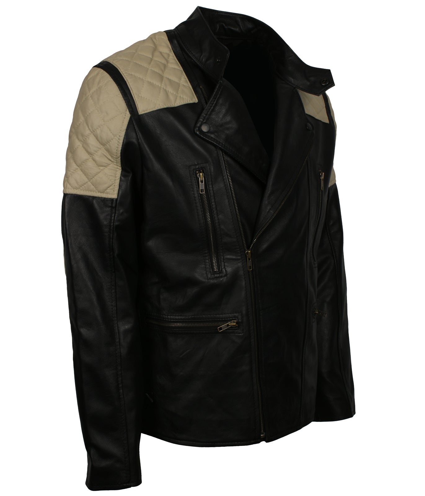 Fashoin Men's Quilted Black Leather Jacket - Herren Schwarz Motorrad Lederjacke