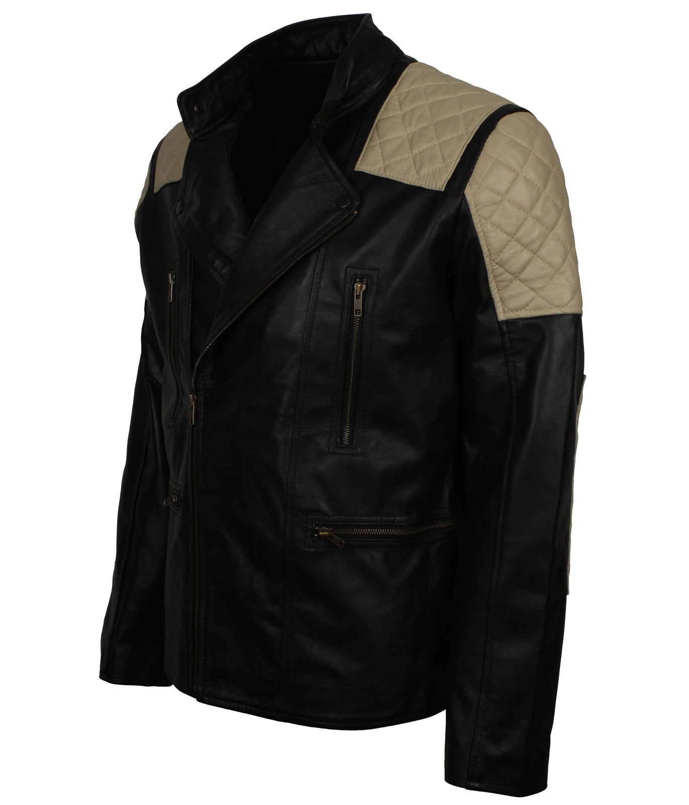 Fashoin Men's Quilted Black Leather Jacket - Herren Schwarz Motorrad Lederjacke