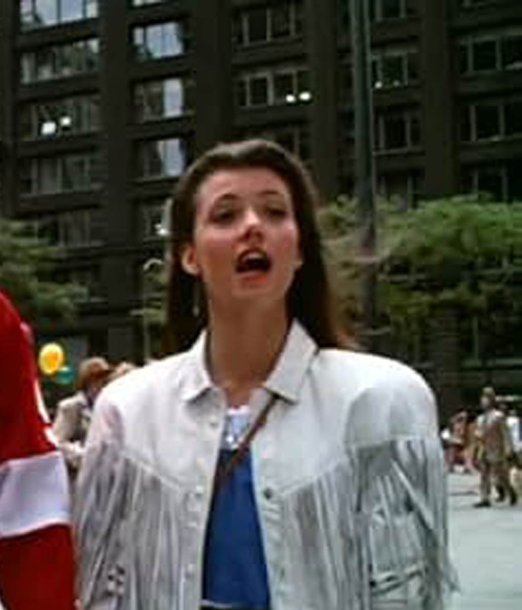 Mia Sara White Fringe Leather Jacket