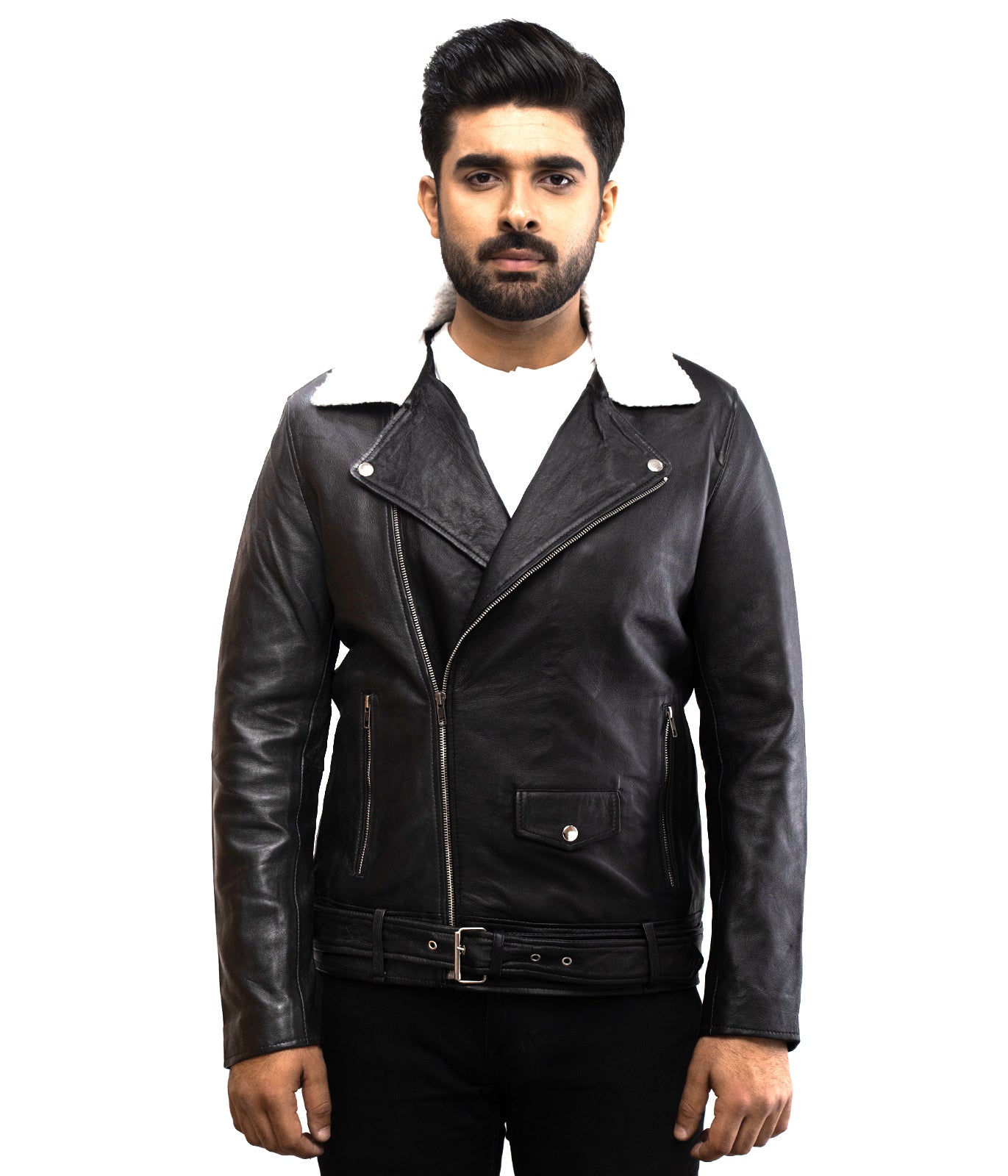 Fur Collar Auckland Leather Jacket - Herren Brando Bikerjacke