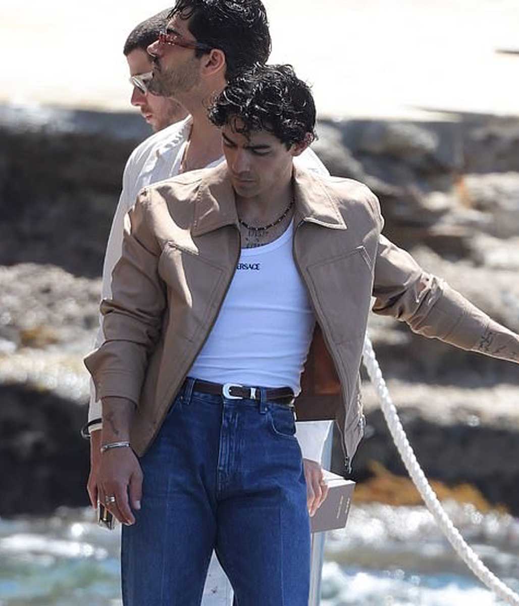 Joe Jonas Beige Leather Jacket