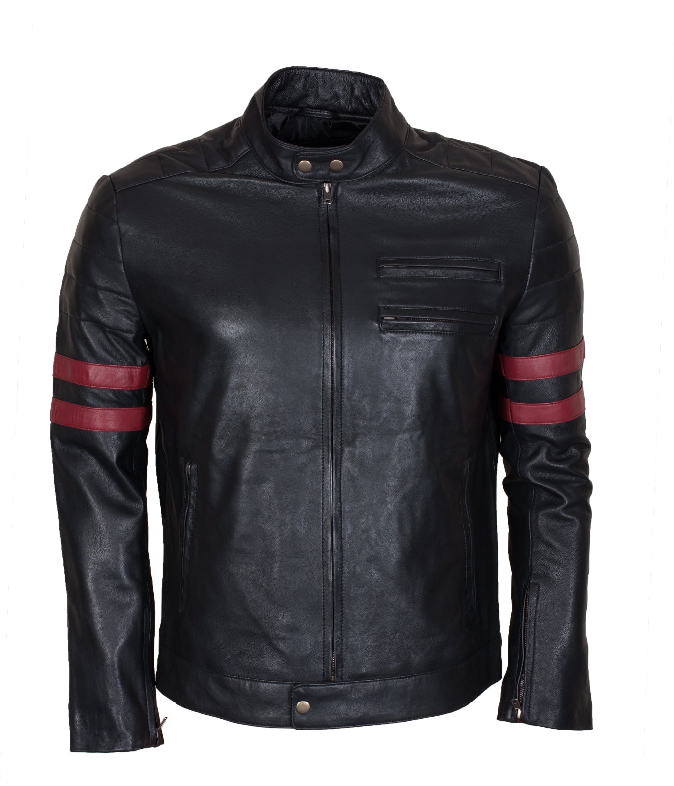 Mayhem Black Slimfit Motorcycle Leather Jacket - Schwarz Biker Lederjacke