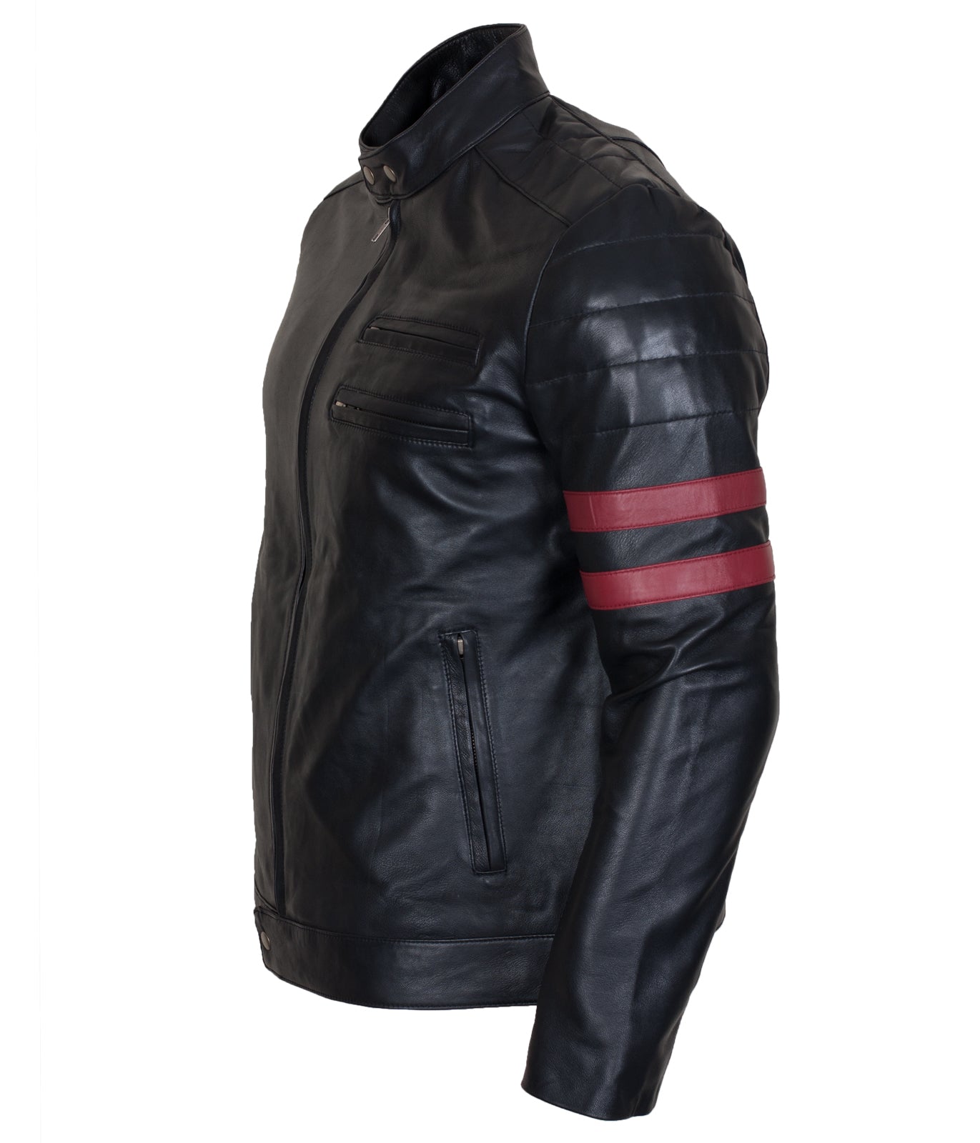 Mayhem Black Slimfit Motorcycle Leather Jacket - Schwarz Biker Lederjacke