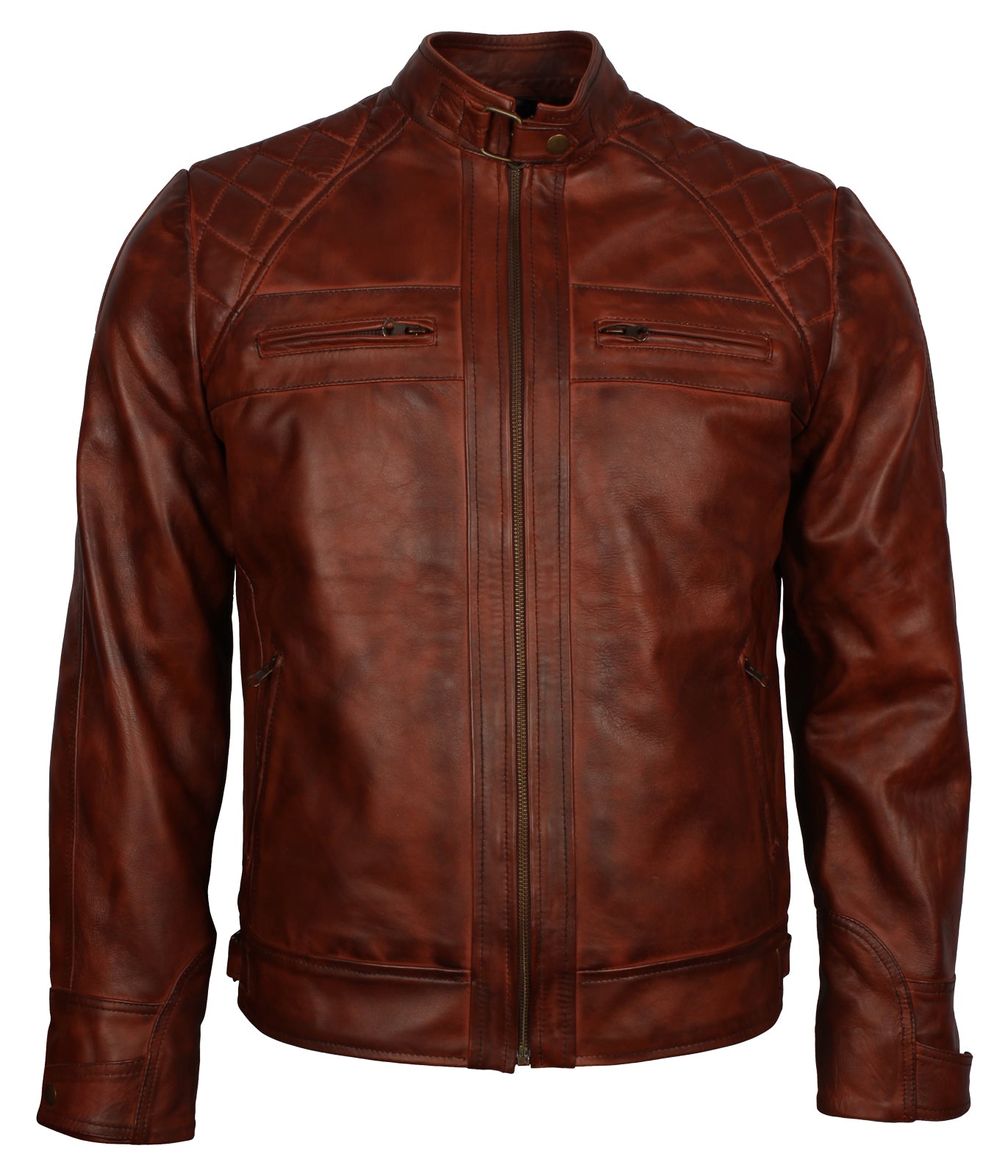 Men's Biker Brown Vintage Leather Jacket - Herren Braun Biker Moto Rennjacke