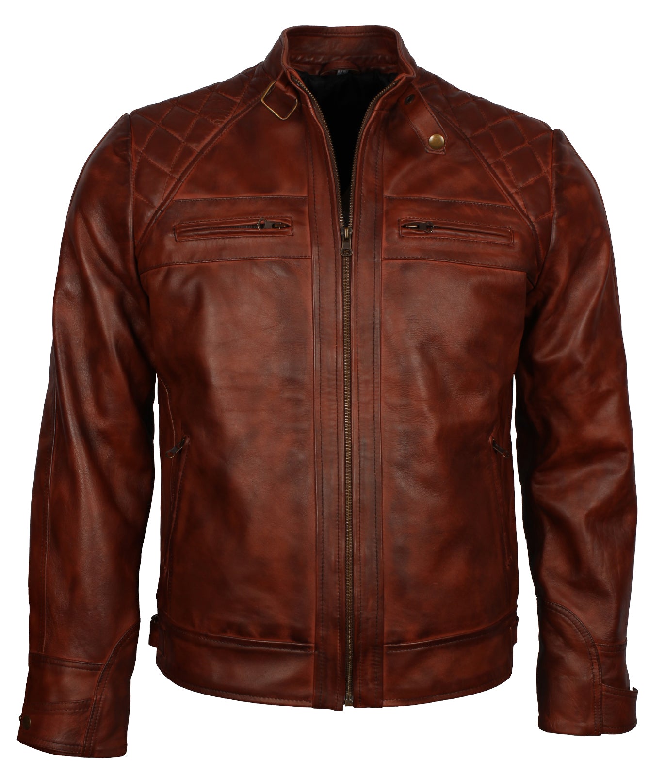 Men's Biker Brown Vintage Leather Jacket - Herren Braun Biker Moto Rennjacke