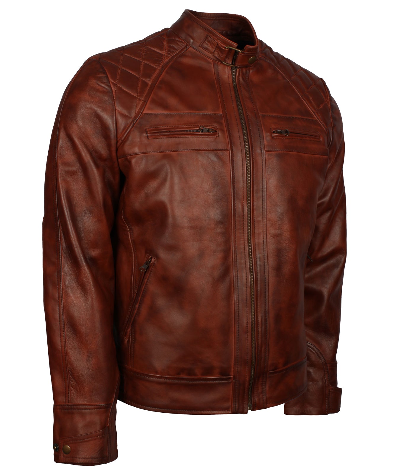 Men's Biker Brown Vintage Leather Jacket - Herren Braun Biker Moto Rennjacke
