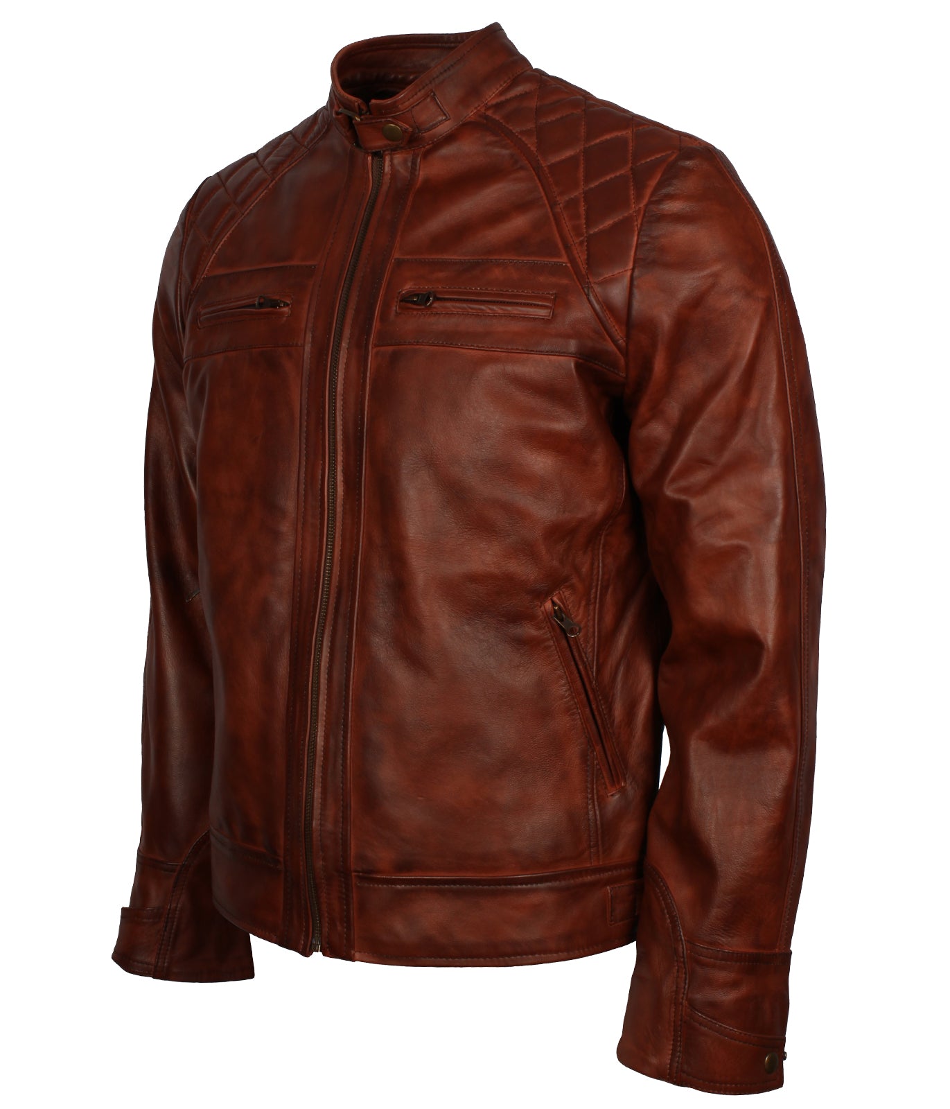 Men's Biker Brown Vintage Leather Jacket - Herren Braun Biker Moto Rennjacke