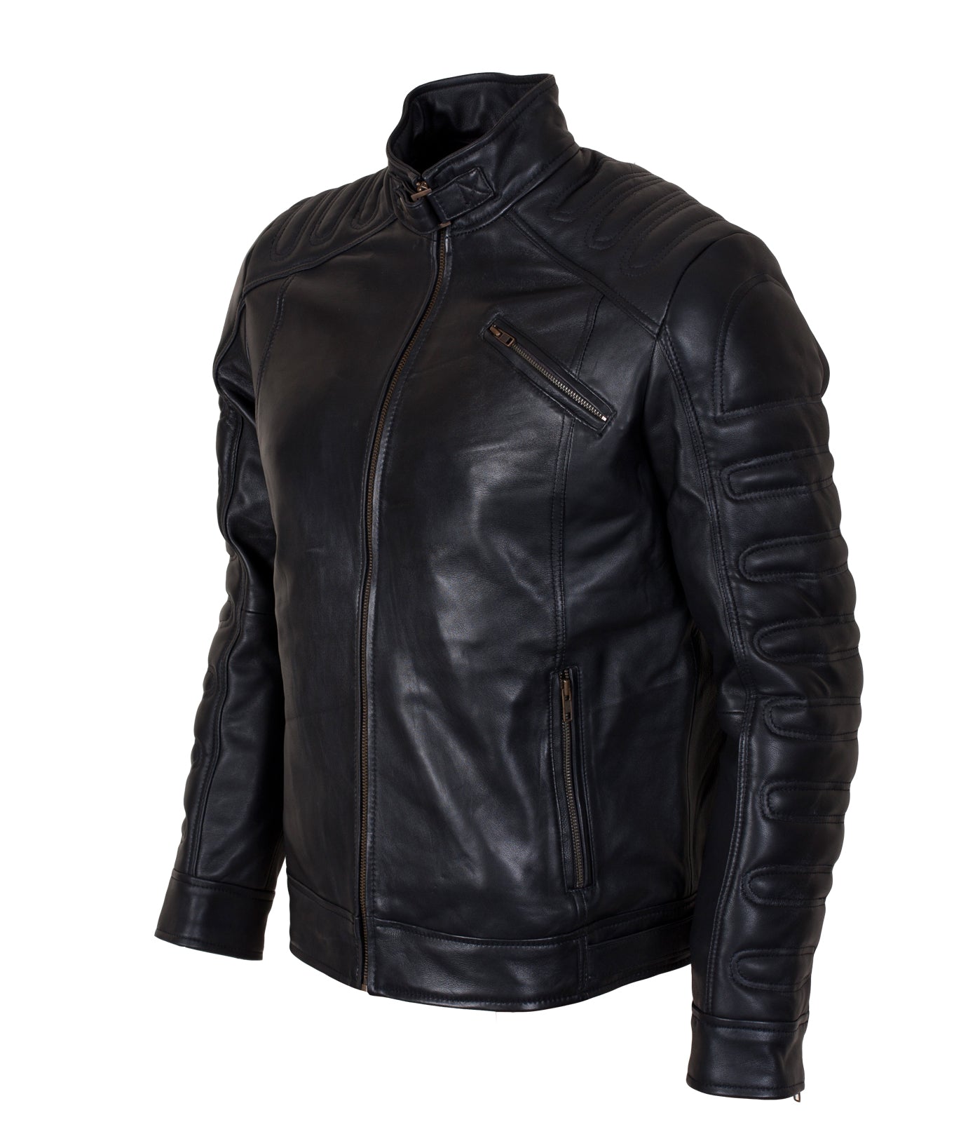 Men's Biker Black Leather Jacket - Herren Moto GP Biker Lederjacke