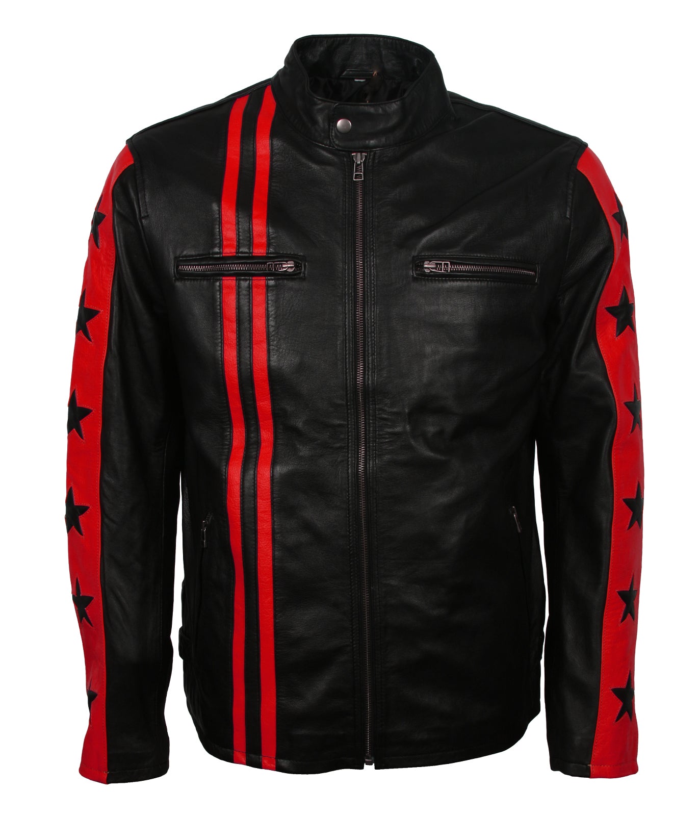 Red Stars Stripes Motorcycle Leather Jacket