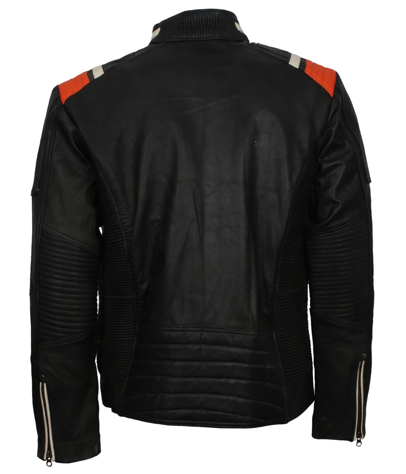 Black Retro Red Stripe Leather Jacket - Designer Retro Biker Racing Moto GP Leather Jacket