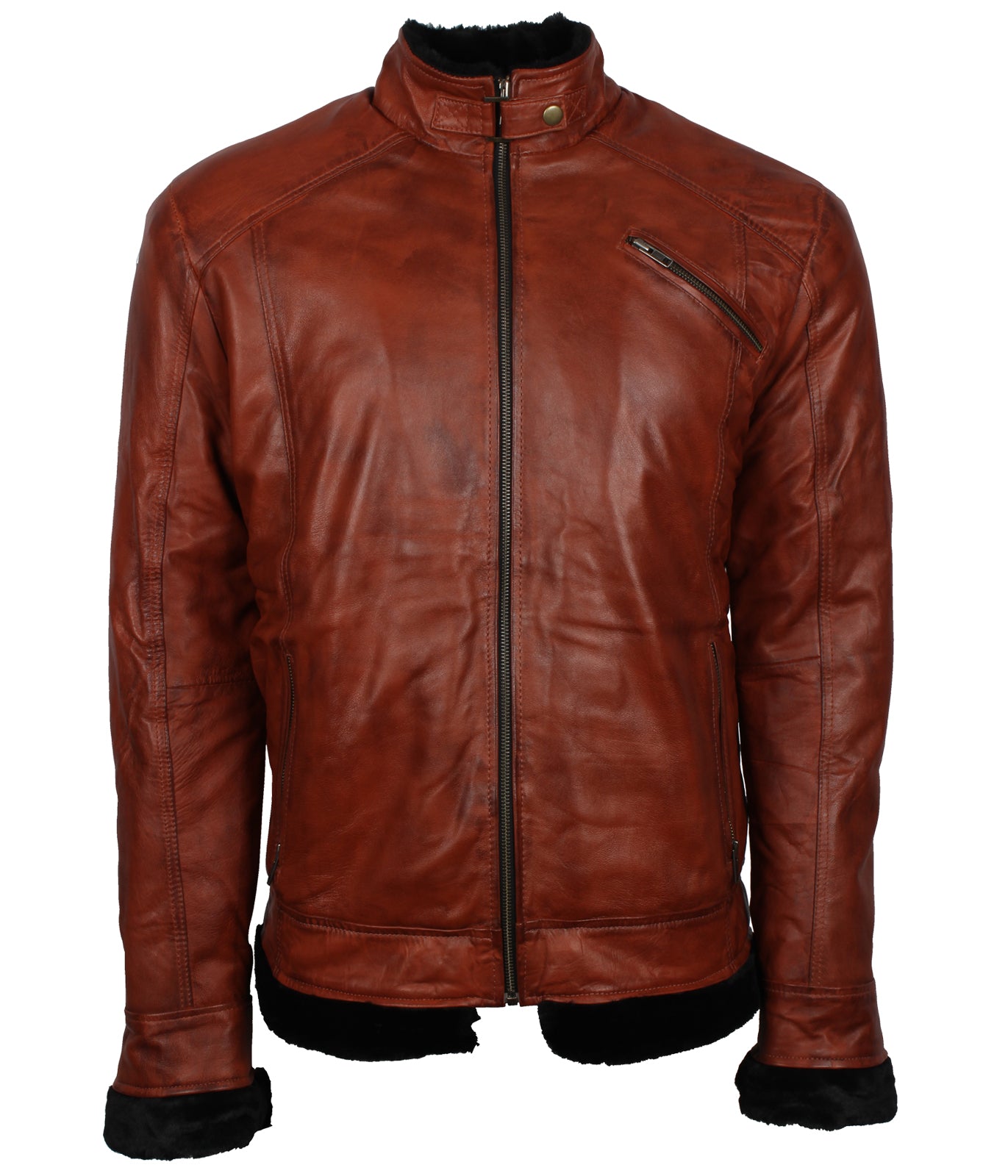 Brown Inner Faux Fur Biker Leather Jacket - Fall in Rome Designer jacket