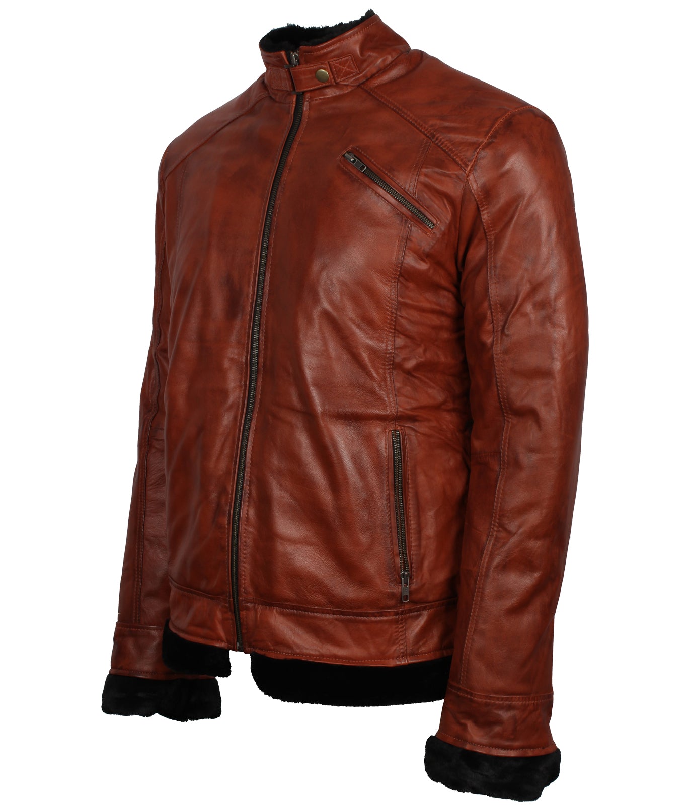 Brown Inner Faux Fur Biker Leather Jacket - Fall in Rome Designer jacket