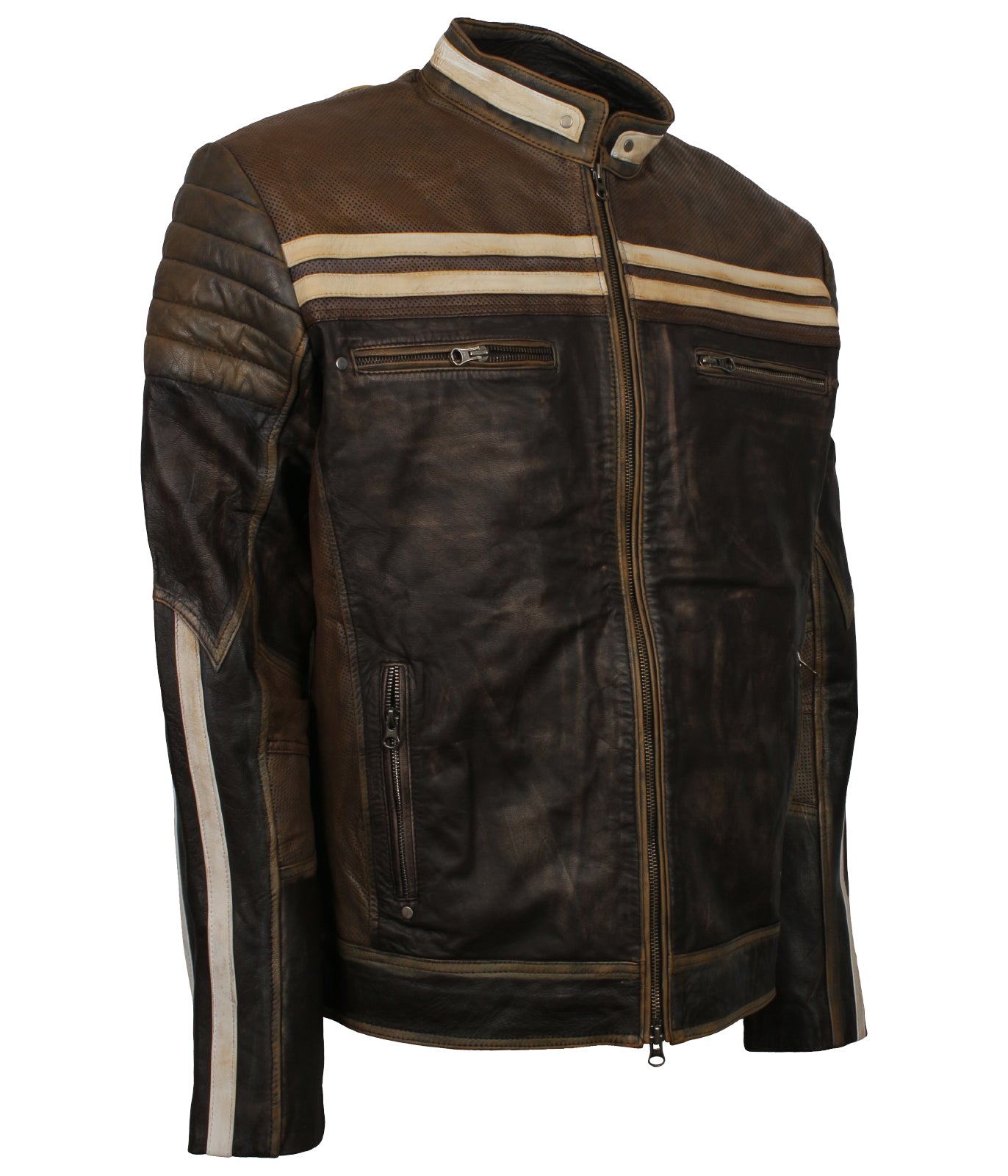 Men's Brown Vintage Distressed Biker Leather Jacket - Schwarz Herren Rennjacke