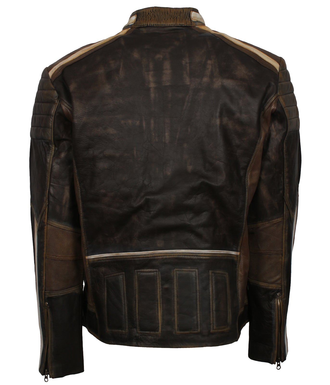 Men's Brown Vintage Distressed Biker Leather Jacket - Schwarz Herren Rennjacke