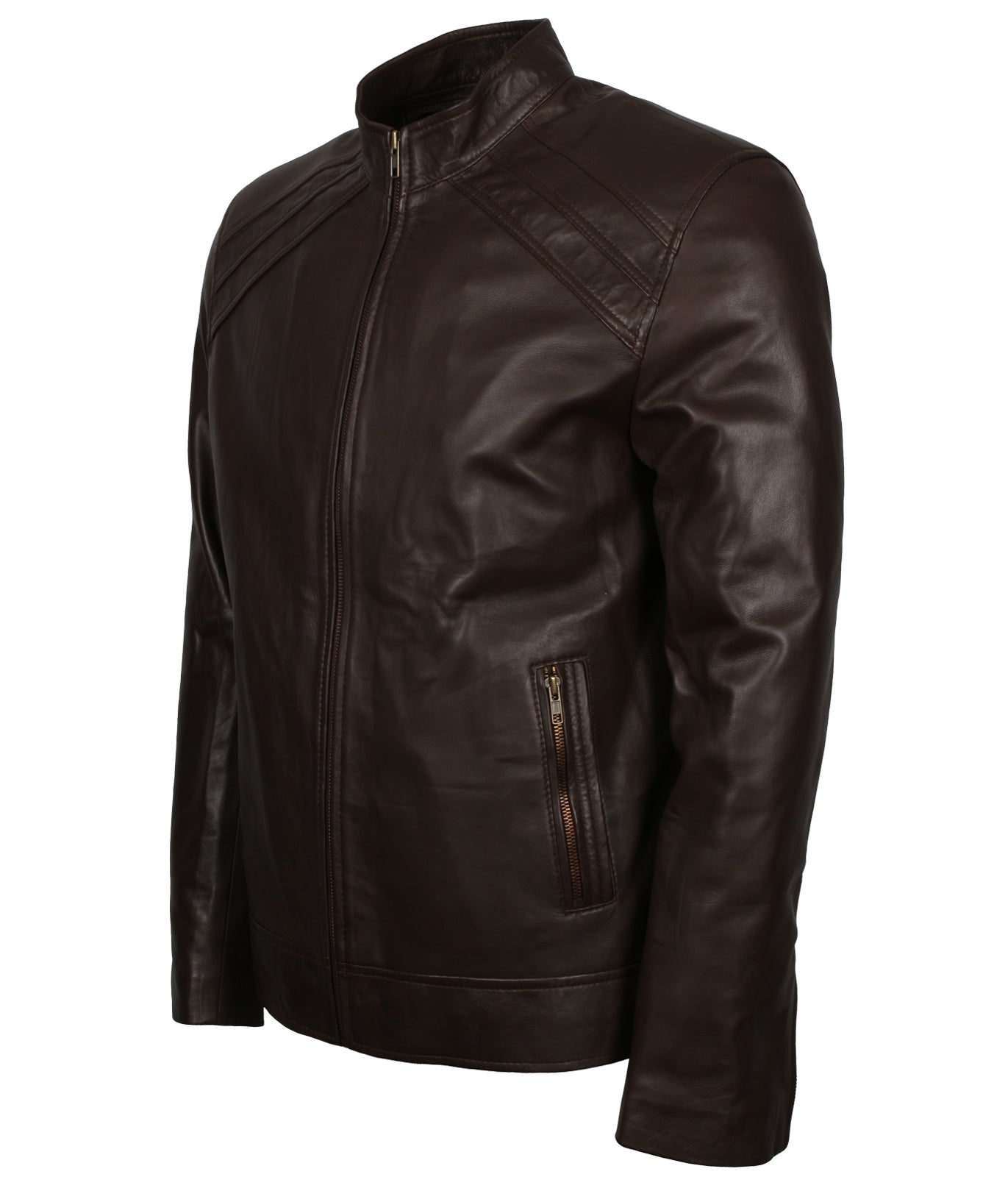 Men's Dark Brown Vintage Biker Leather Jacket - Herren Dunkel Braun Biker Lederjacke