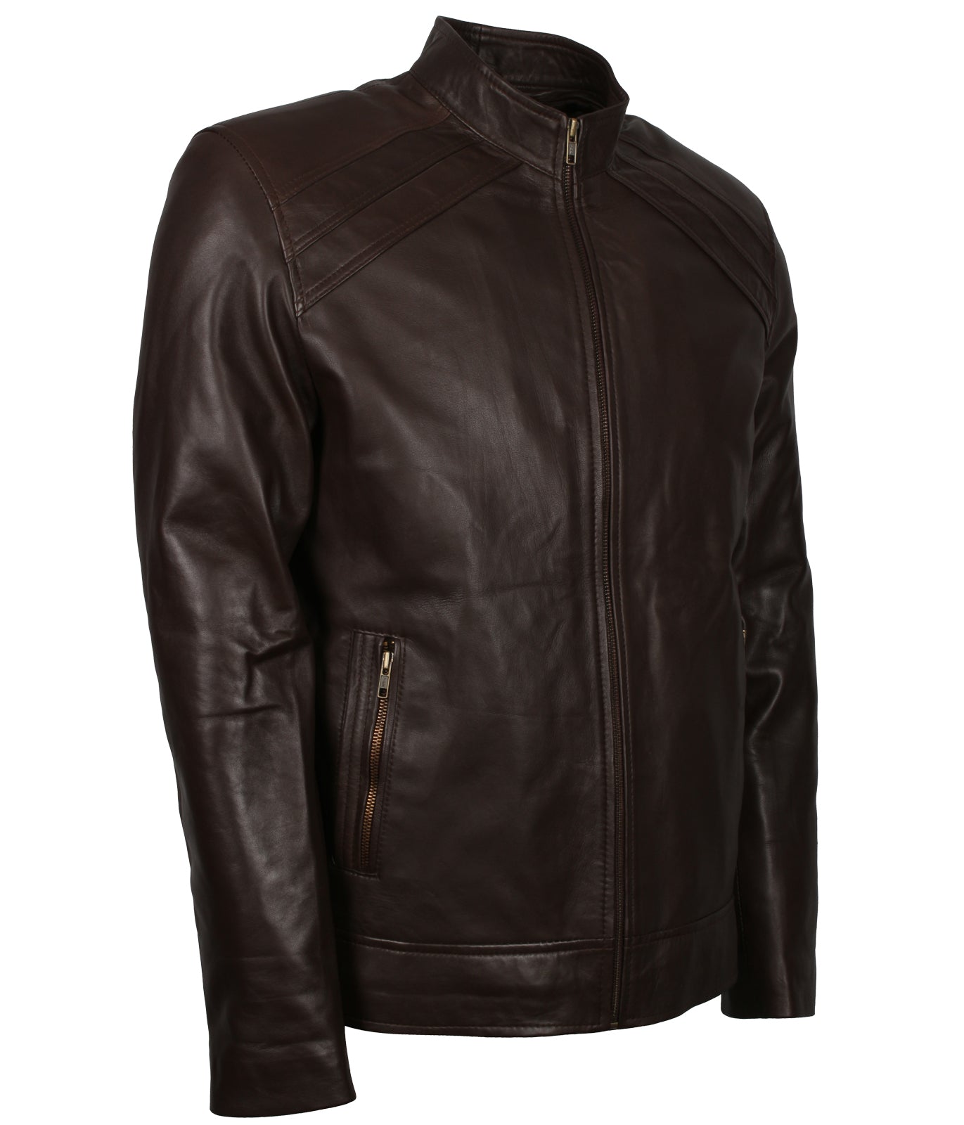 Men's Dark Brown Vintage Biker Leather Jacket - Herren Dunkel Braun Biker Lederjacke