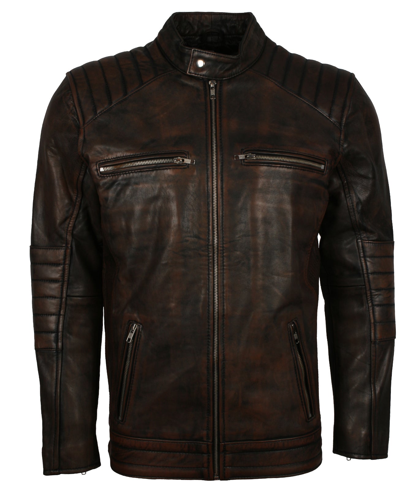 Men's Dark Brown Vintage Genuine Leather Jacket - Moto Rider Biker Lederjacke