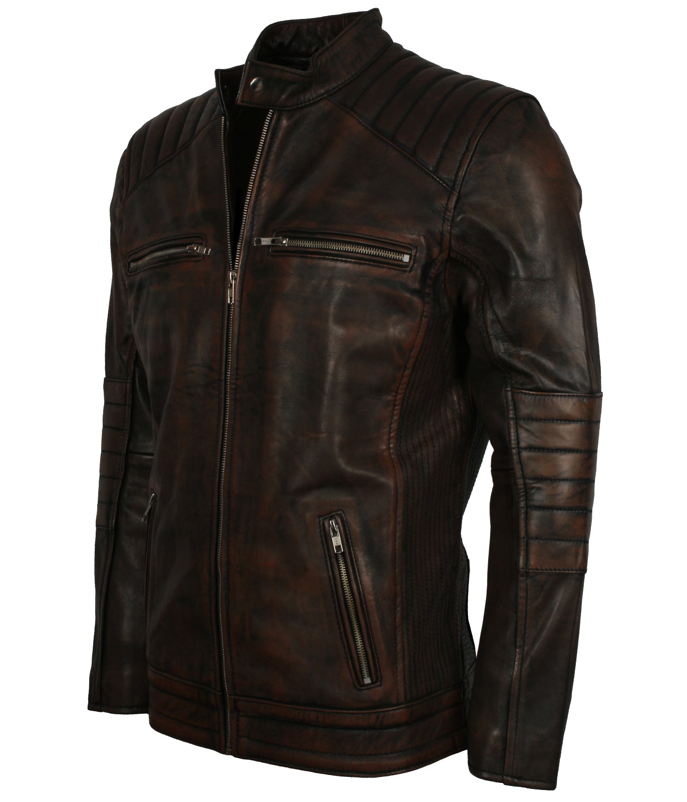 Men's Dark Brown Vintage Genuine Leather Jacket - Moto Rider Biker Lederjacke