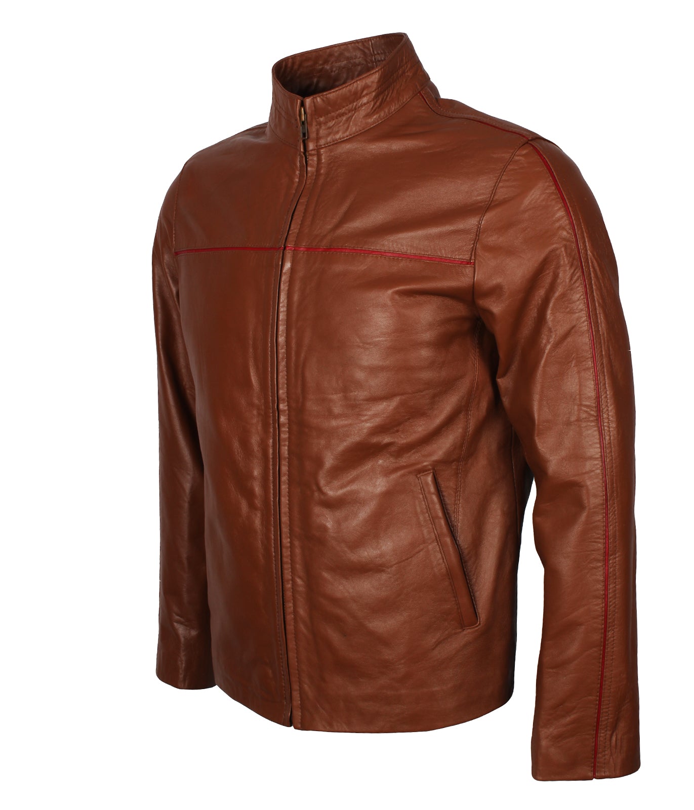 Men's Designer Brown Biker Leather Jacket - Braun Casual Lederjacke