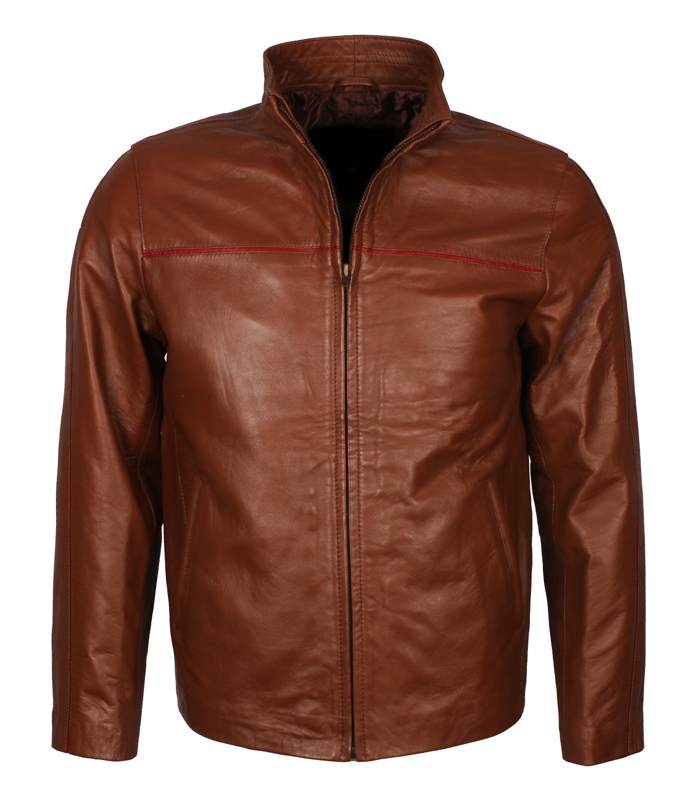 Men's Designer Brown Biker Leather Jacket - Braun Casual Lederjacke
