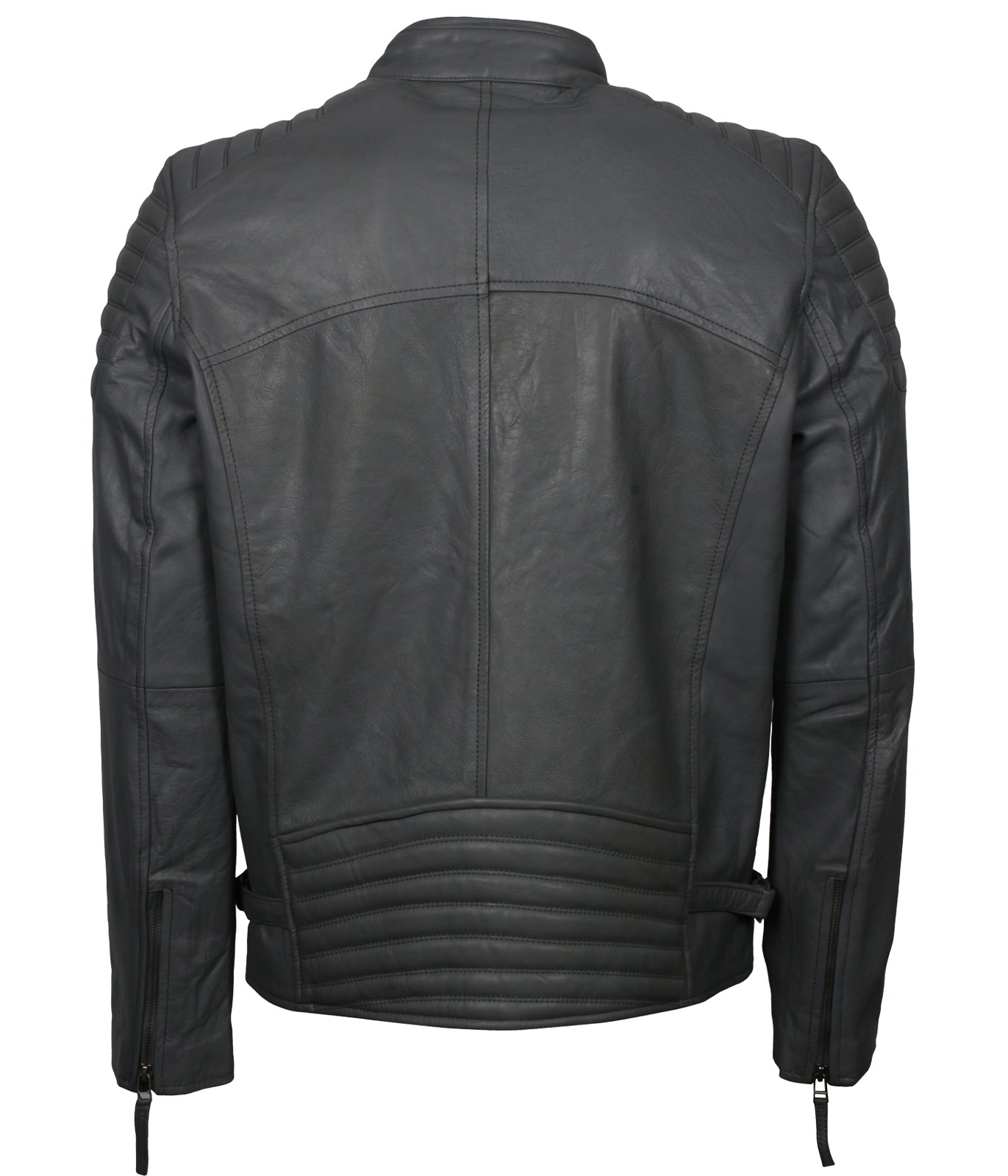 Men's Designer Grey Biker Leather Jacket - Herren Casual Designer Party Lederjacke