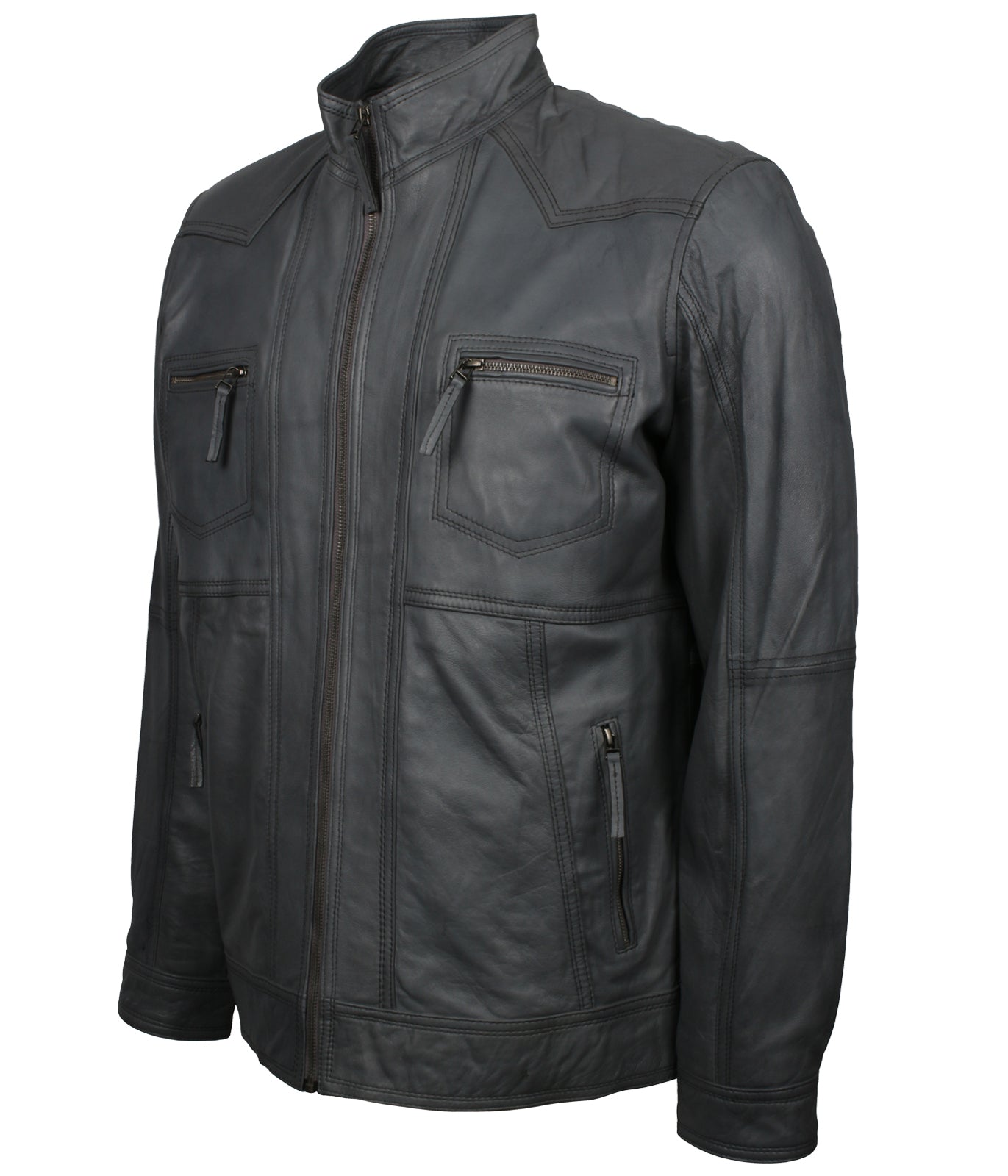 Men's Grey Biker Vintage Leather Jacket