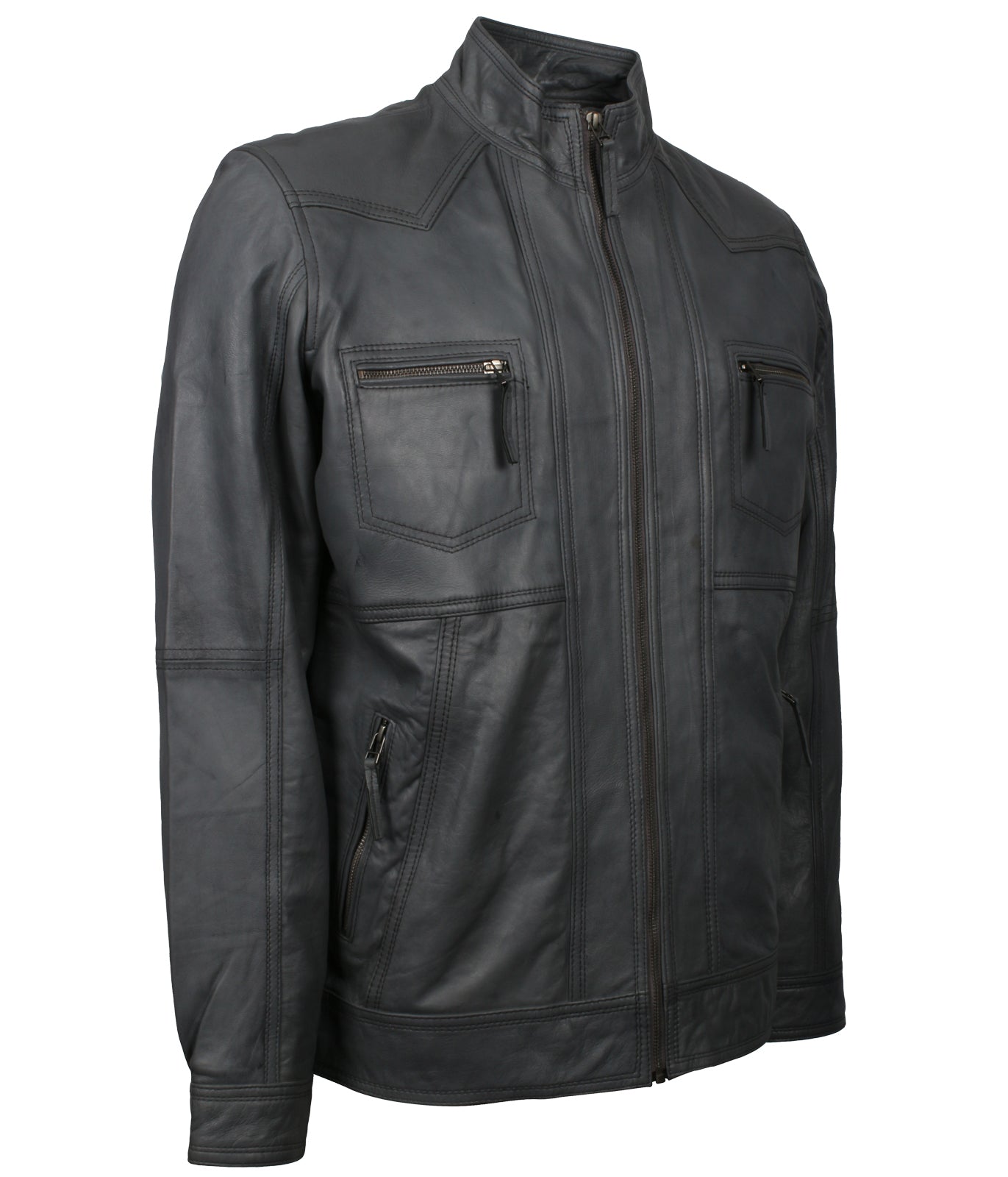 Men's Grey Biker Vintage Leather Jacket