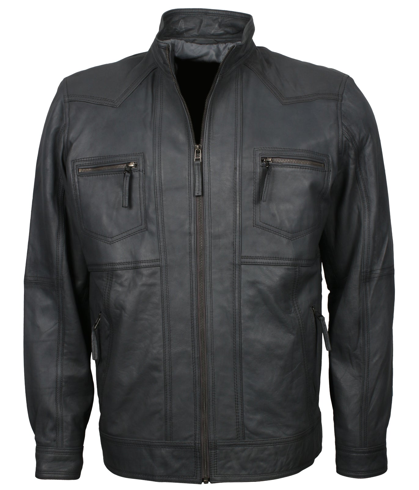 Men's Grey Biker Vintage Leather Jacket