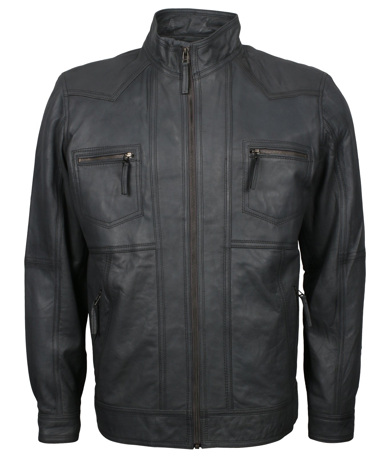 Men's Grey Biker Vintage Leather Jacket