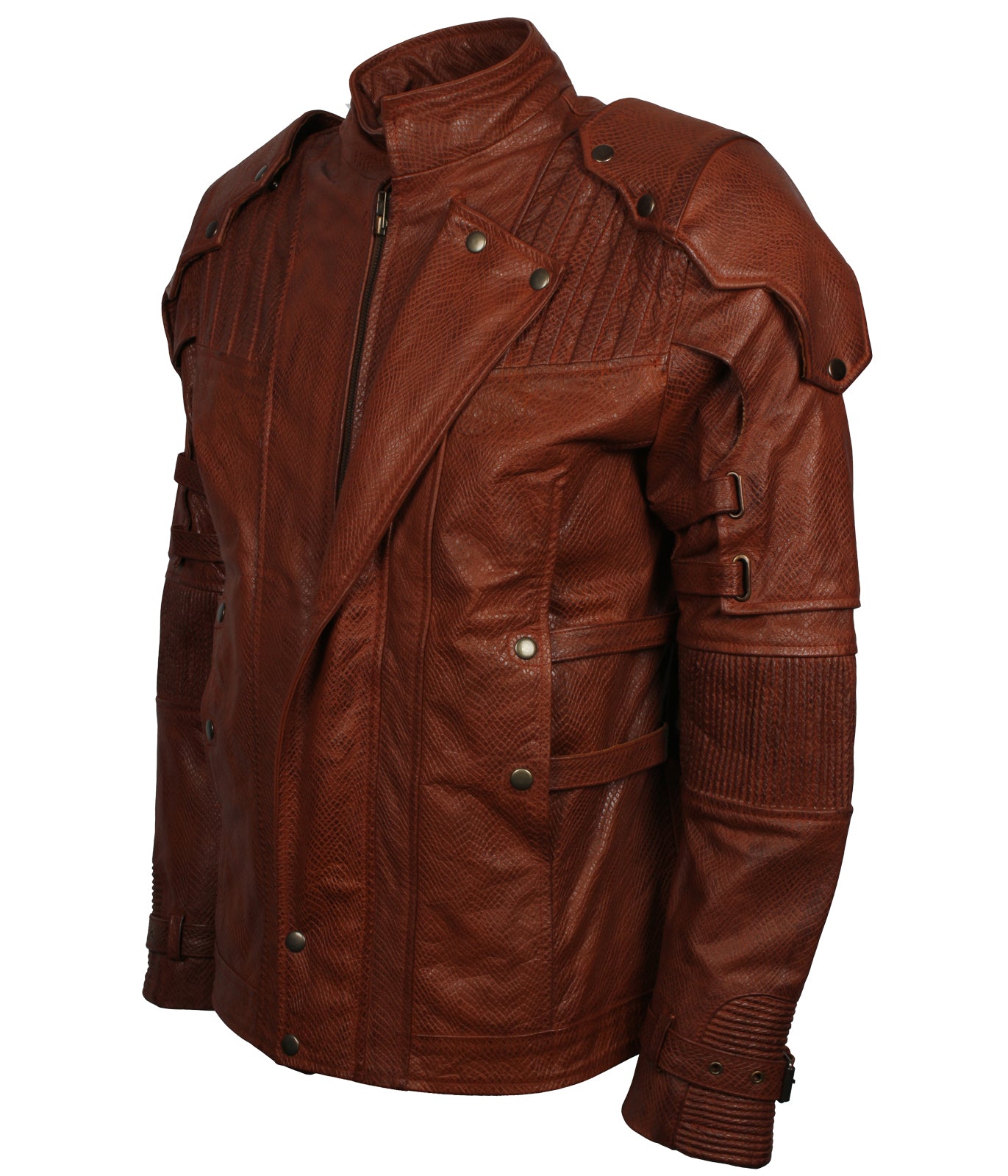 Quill Lord Star Brown Biker Leather Jacket - Halloween Cosplay Jacket