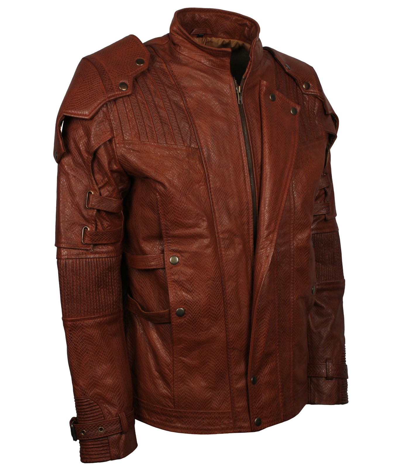Quill Lord Star Brown Biker Leather Jacket - Halloween Cosplay Jacket