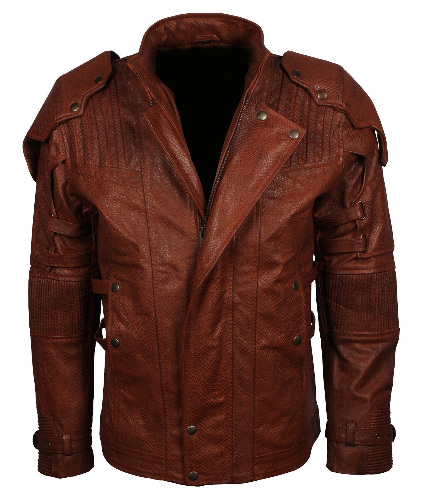 Quill Lord Star Brown Biker Leather Jacket - Halloween Cosplay Jacket