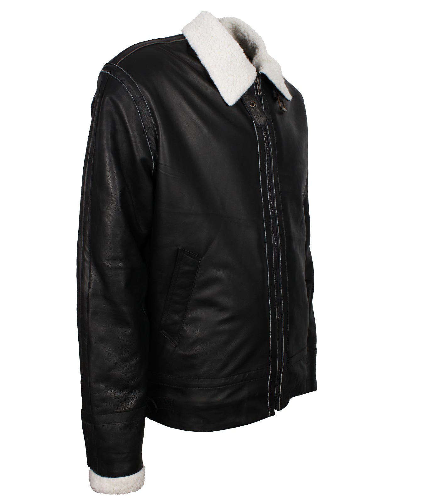 Men's Inner Faux Fur Black Biker Leather Jacket - New York Bronx Designer Outfit