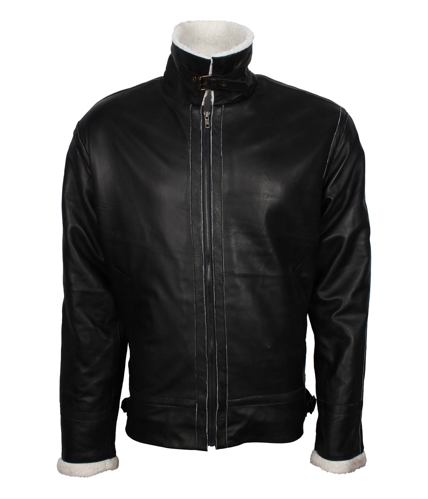 Men's Inner Faux Fur Black Biker Leather Jacket - New York Bronx Designer Outfit