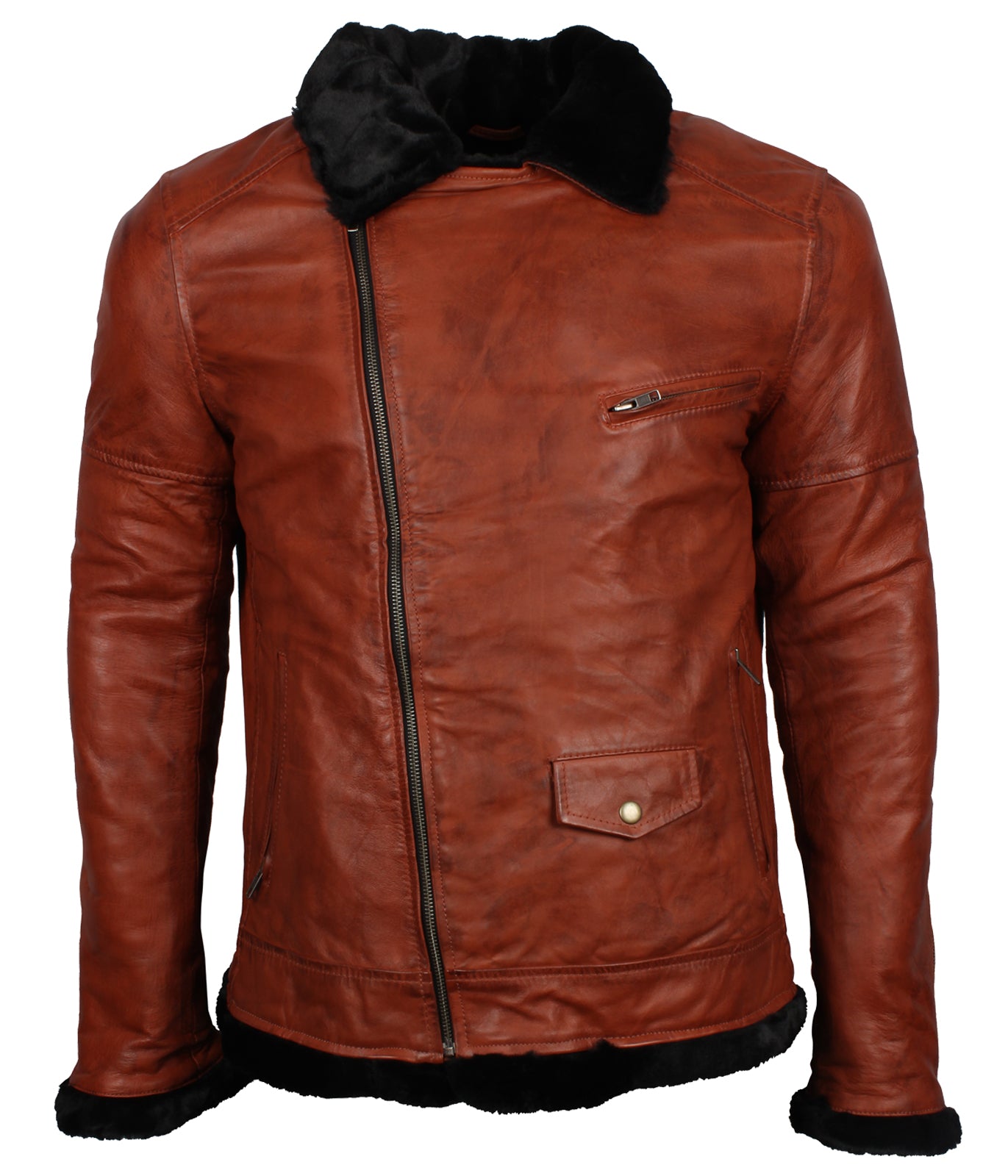 Men's Inner Faux Fur Brown Real Leather Jacket - Tate Brothers Inspired Leather Jacket