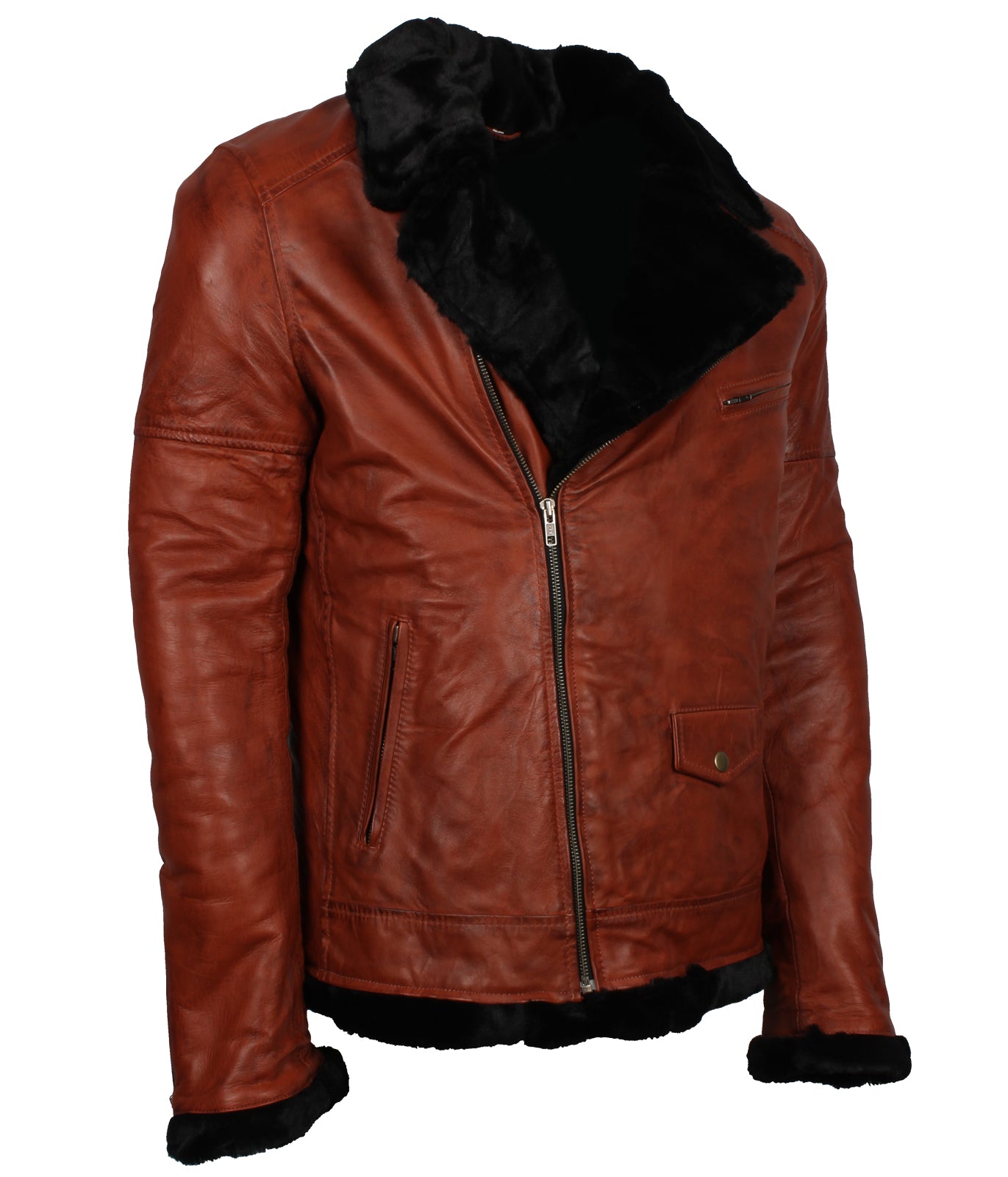 Men's Inner Faux Fur Brown Real Leather Jacket - Tate Brothers Inspired Leather Jacket