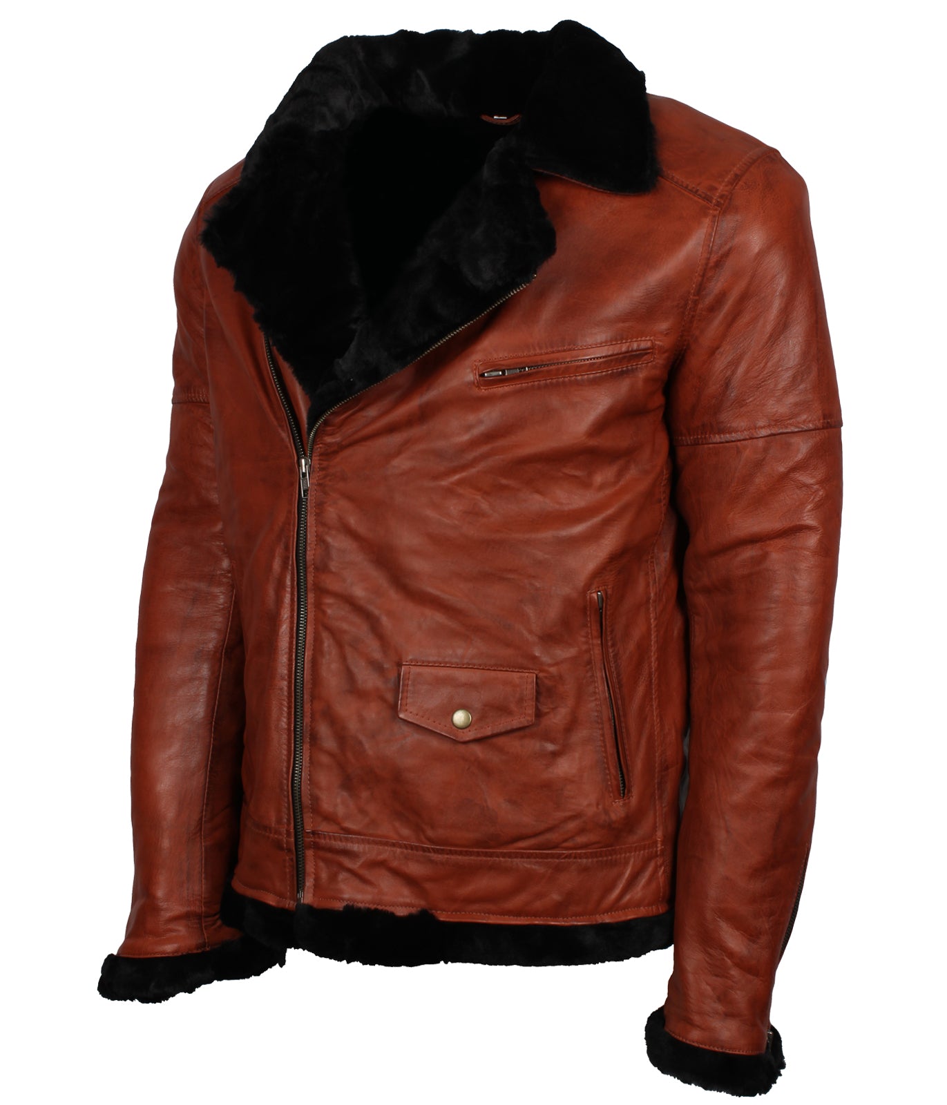 Men's Inner Faux Fur Brown Real Leather Jacket - Tate Brothers Inspired Leather Jacket